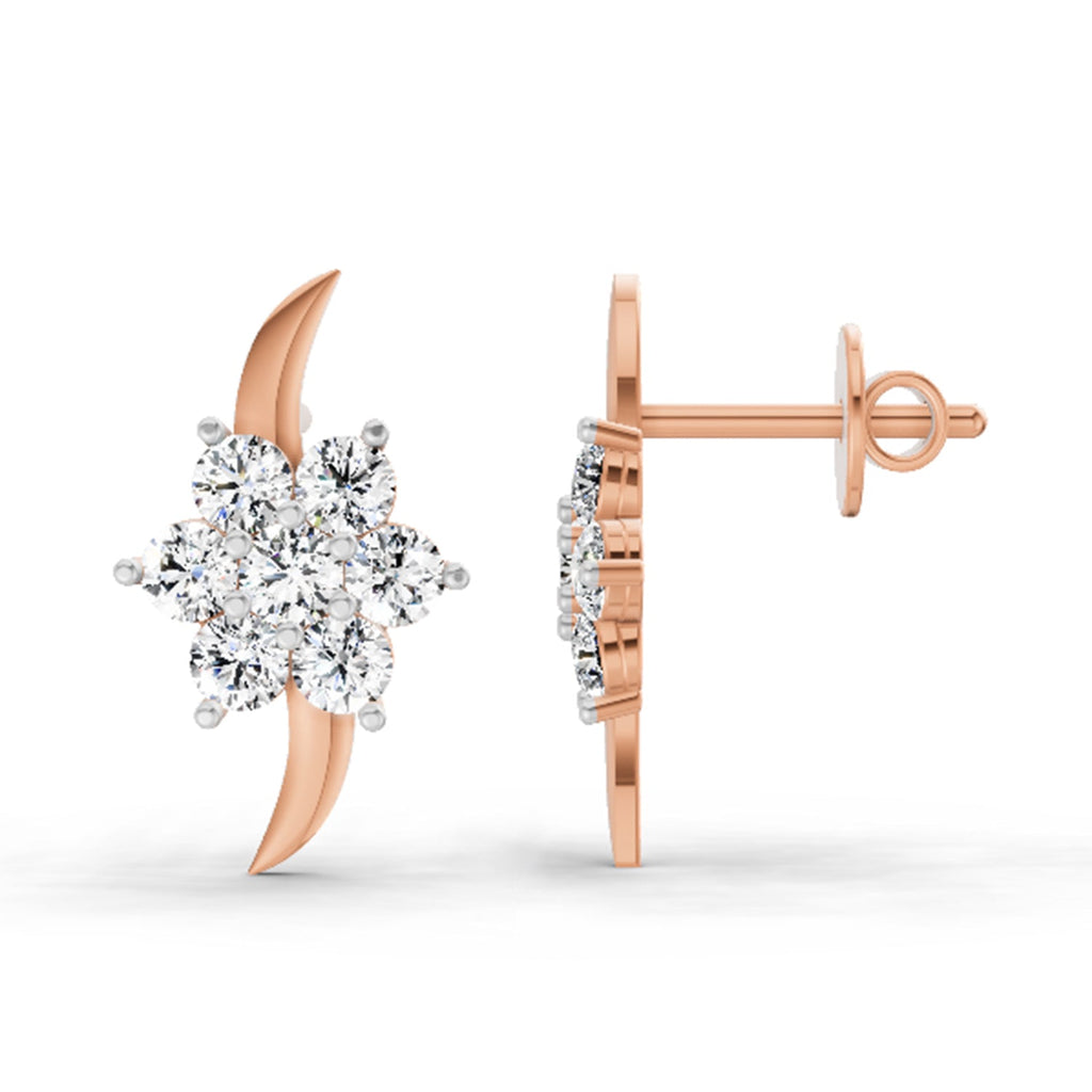 Glistening Round Floral Diamond Stud Earrings