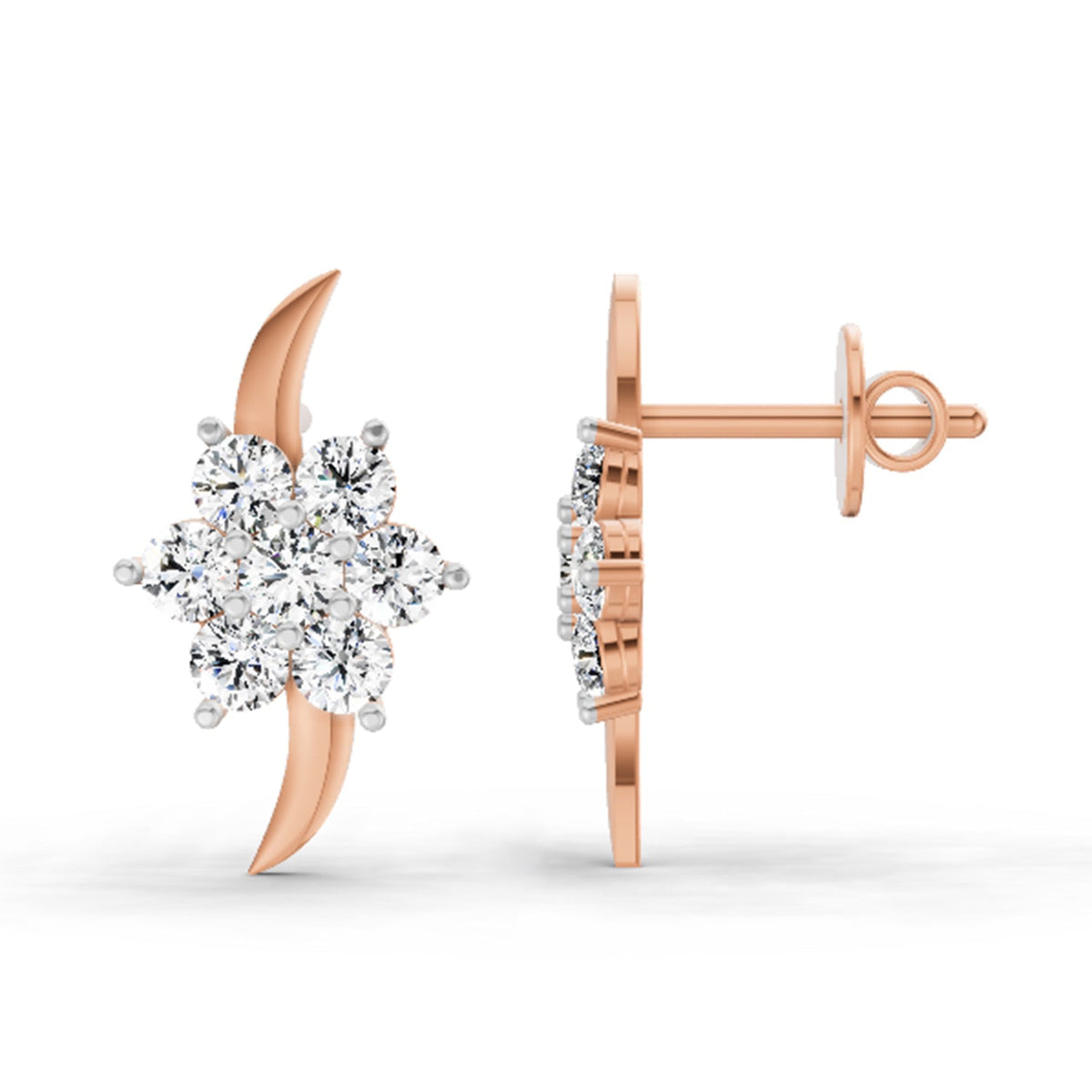Glistening Round Floral Diamond Stud Earrings