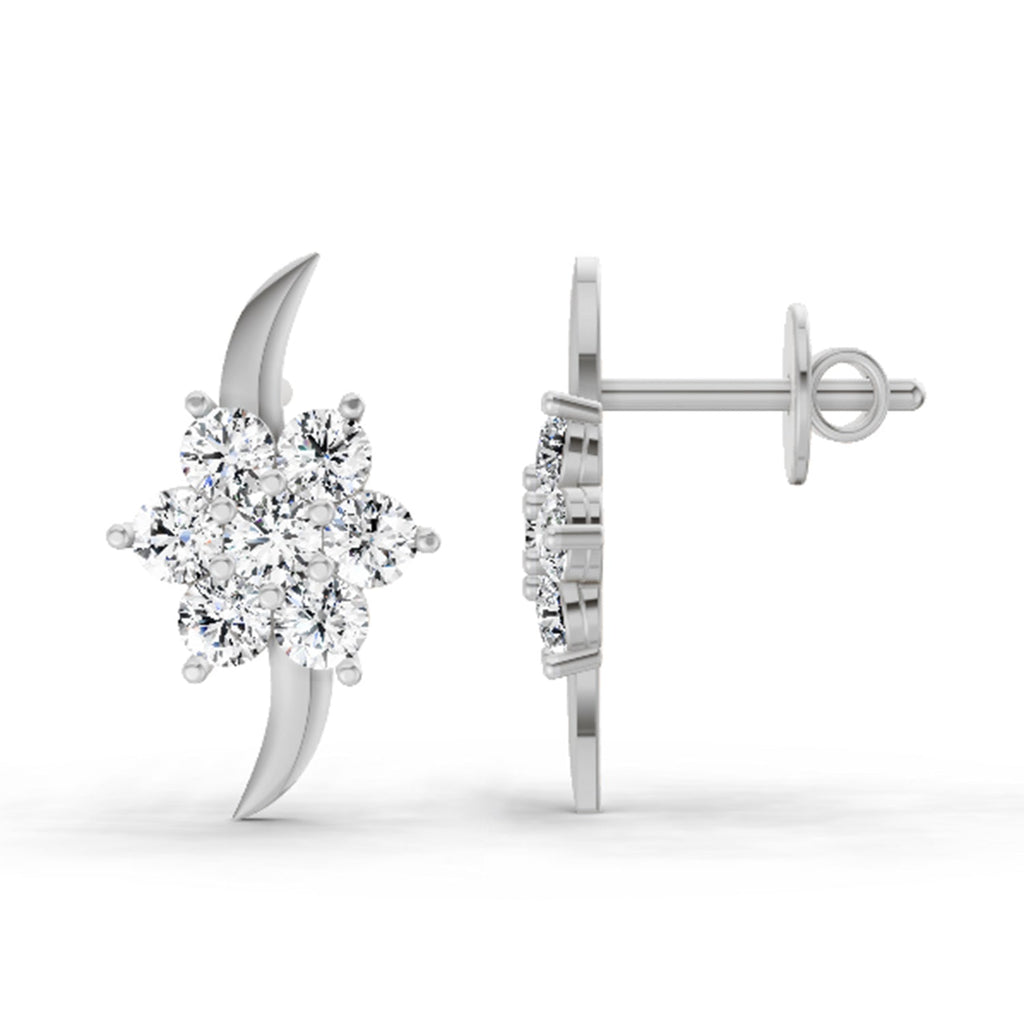 Glistening Round Floral Diamond Stud Earrings