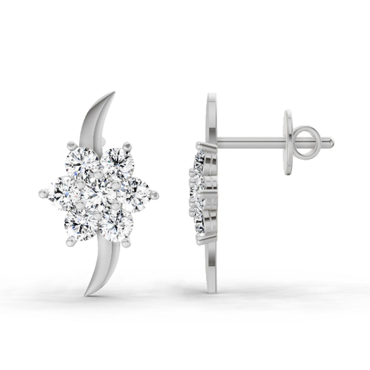 Glistening Round Floral Diamond Stud Earrings
