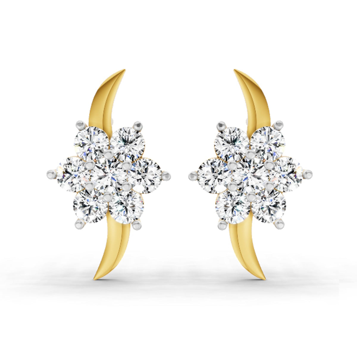 0.97 Carat Round Flower Stud Earrings 14K