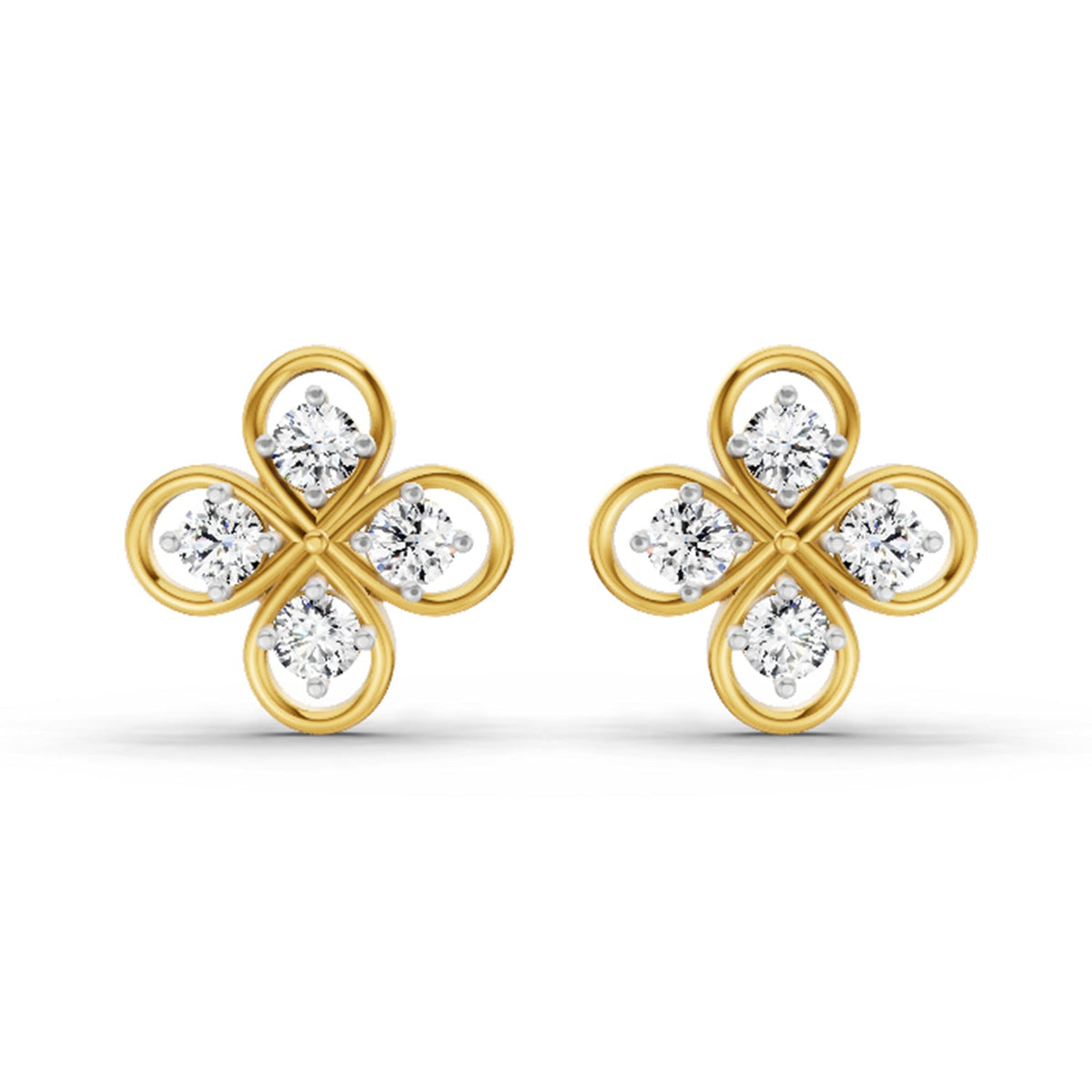 0.85 Carat Round Clover Stud Earrings 14K