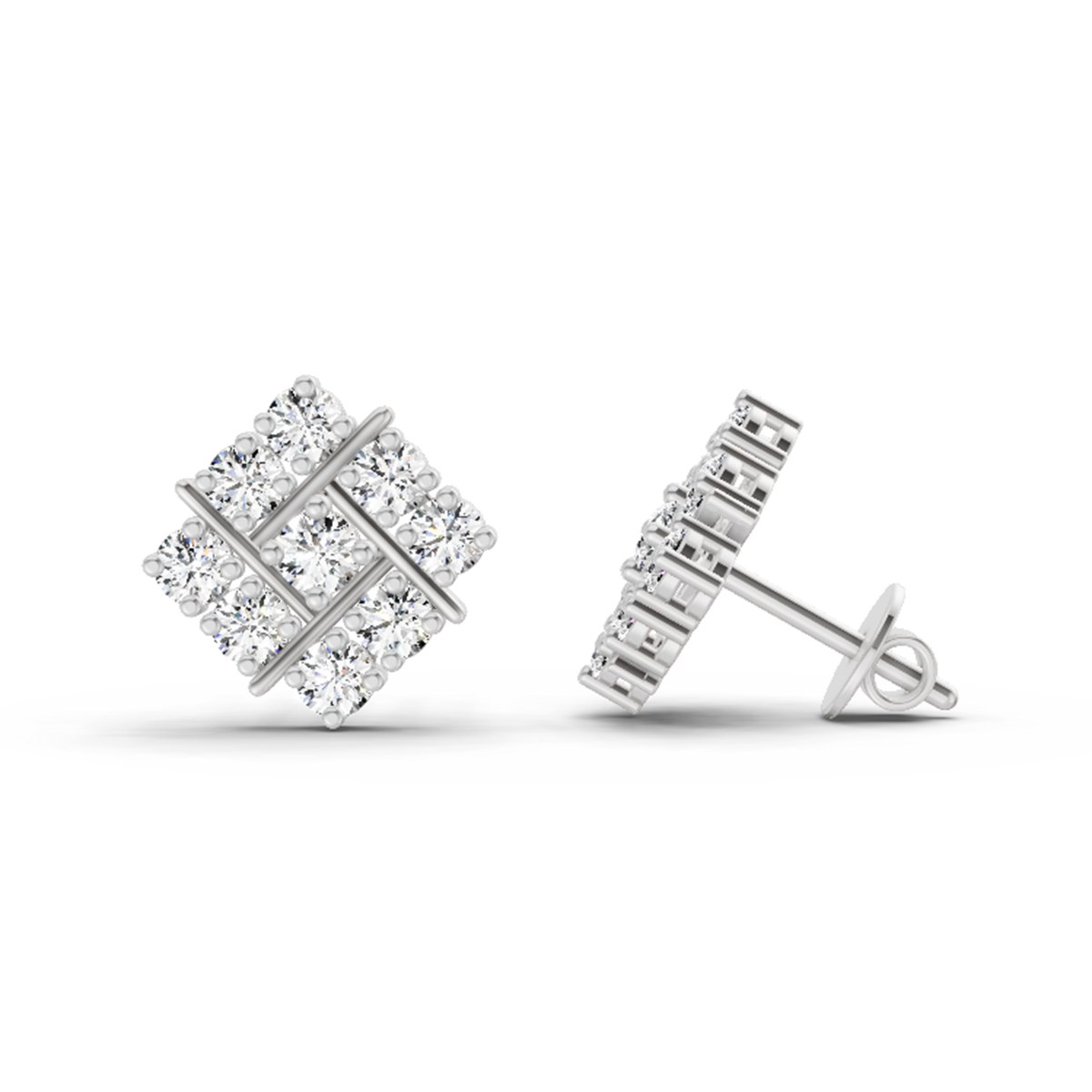 Graceful Square Cluster Diamond Stud Earrings