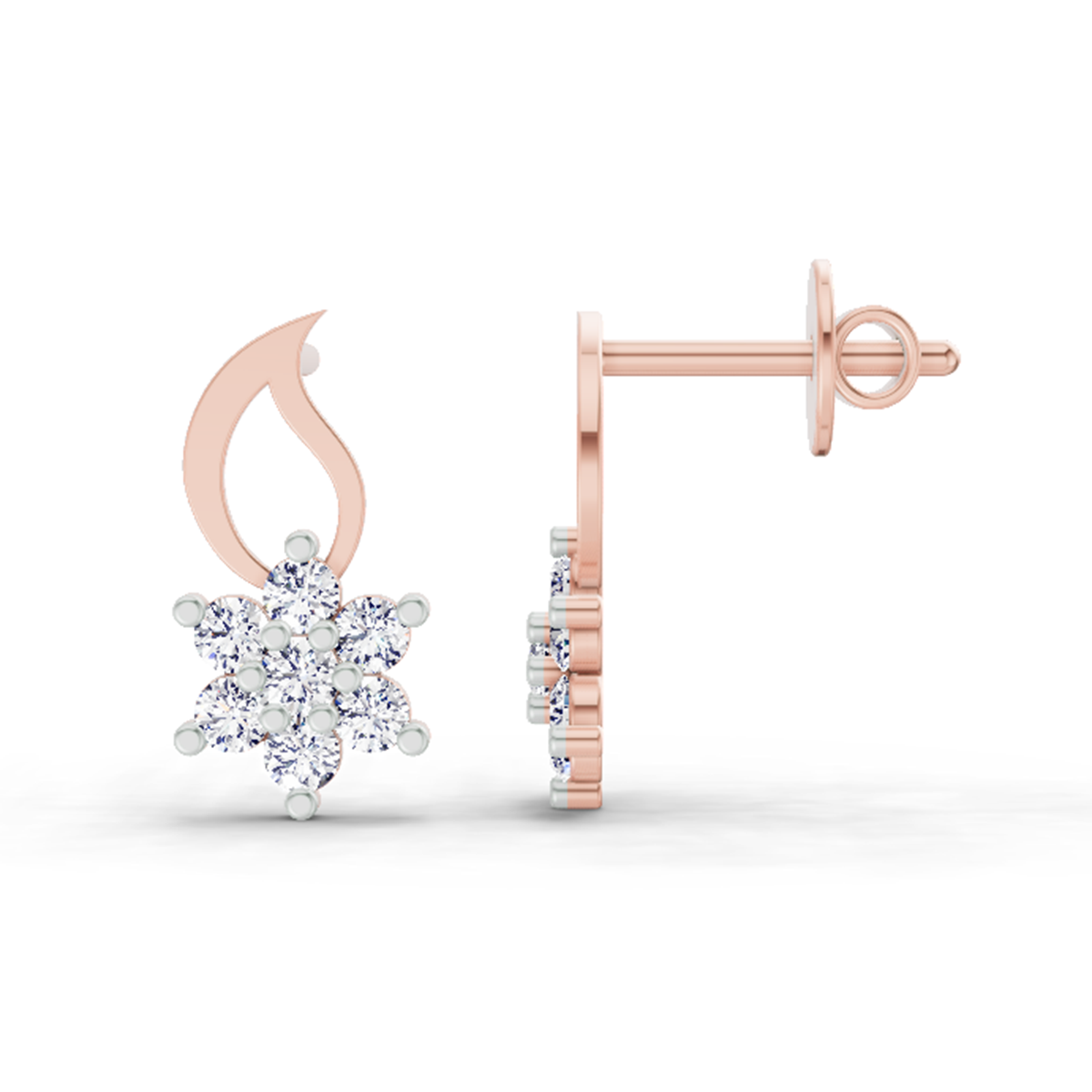 Elegant Floral Diamond Stud Earrings