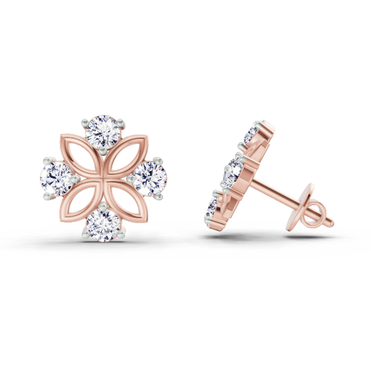 Delicate Floral Diamond Stud Earrings