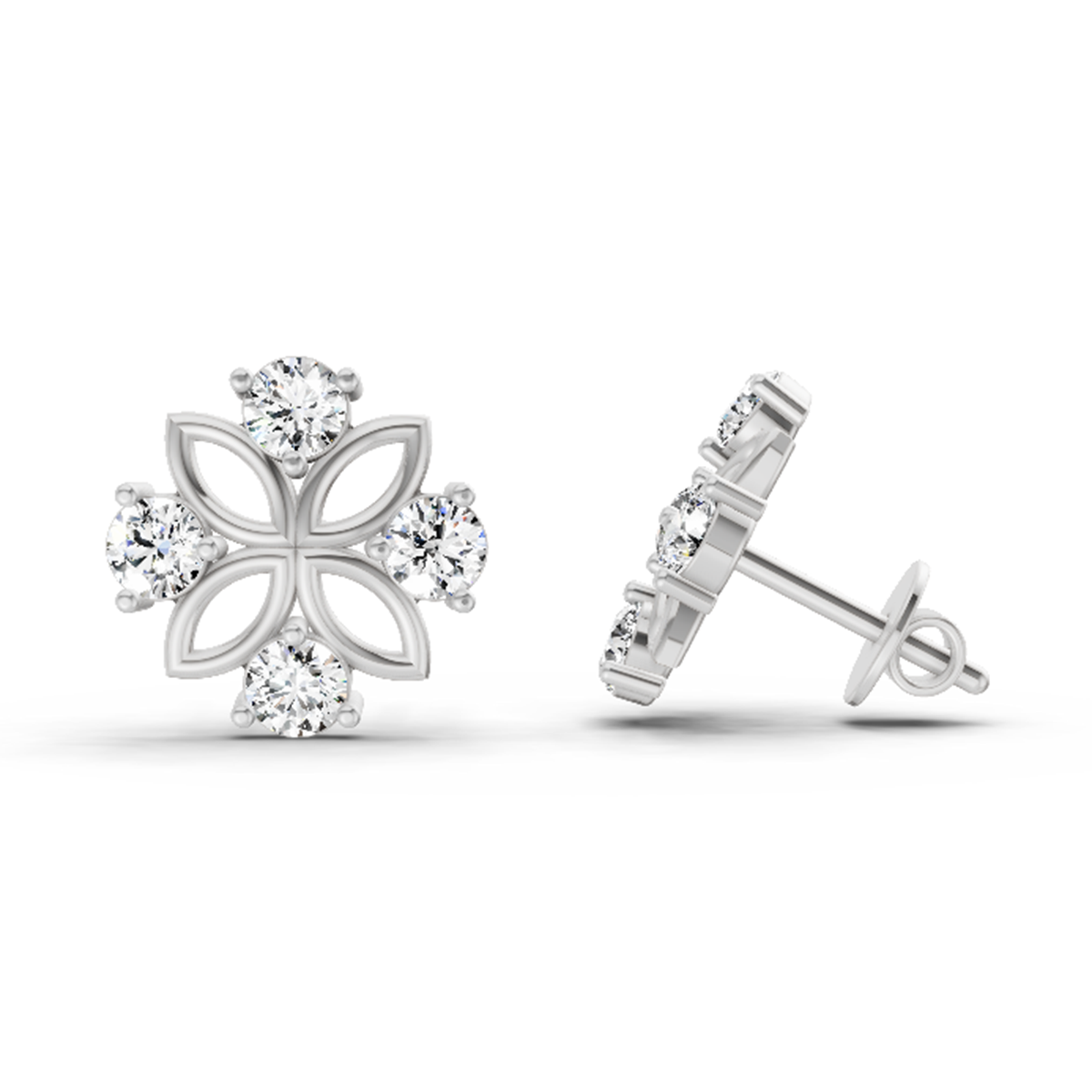 Delicate Floral Diamond Stud Earrings