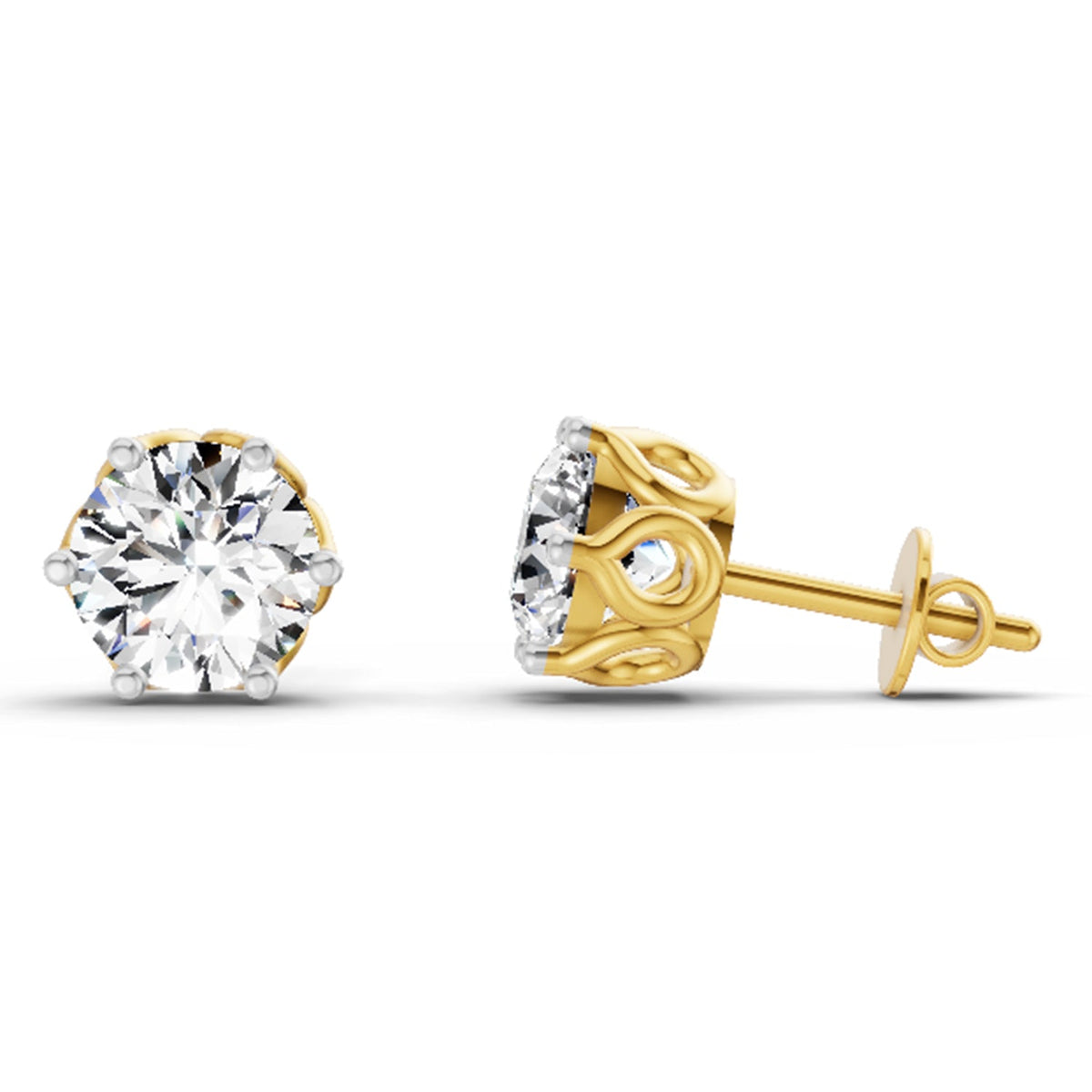 2.28 Carat 6 Prong Solitaire Diamond Stud Earrings 14K