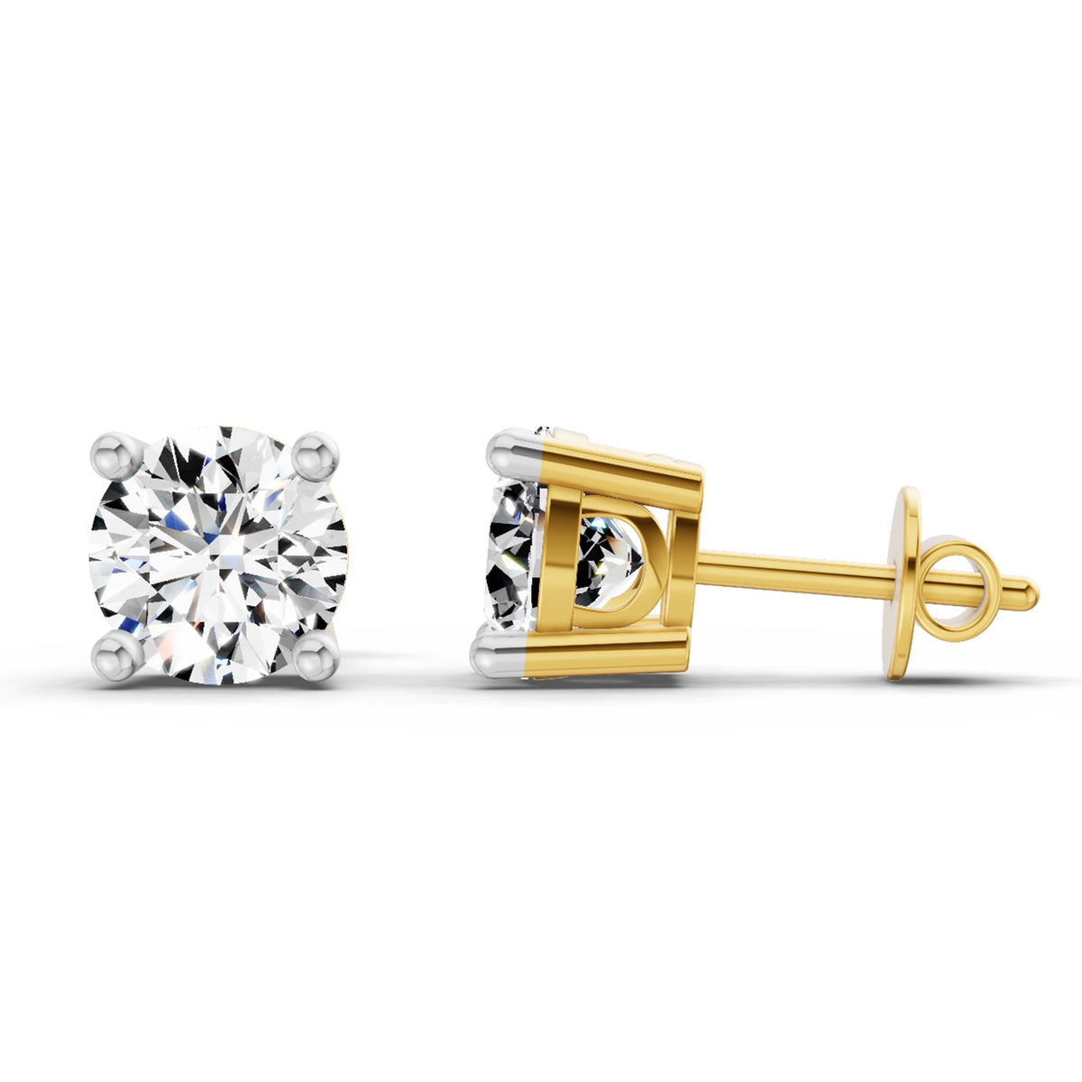 2.39 Carat 4 Prong Solitaire Diamond Stud Earrings 14K