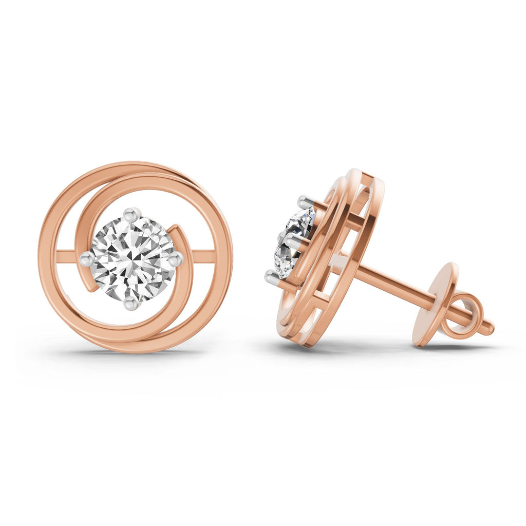 Exquisite Circle Solitaire Diamond Stud Earrings