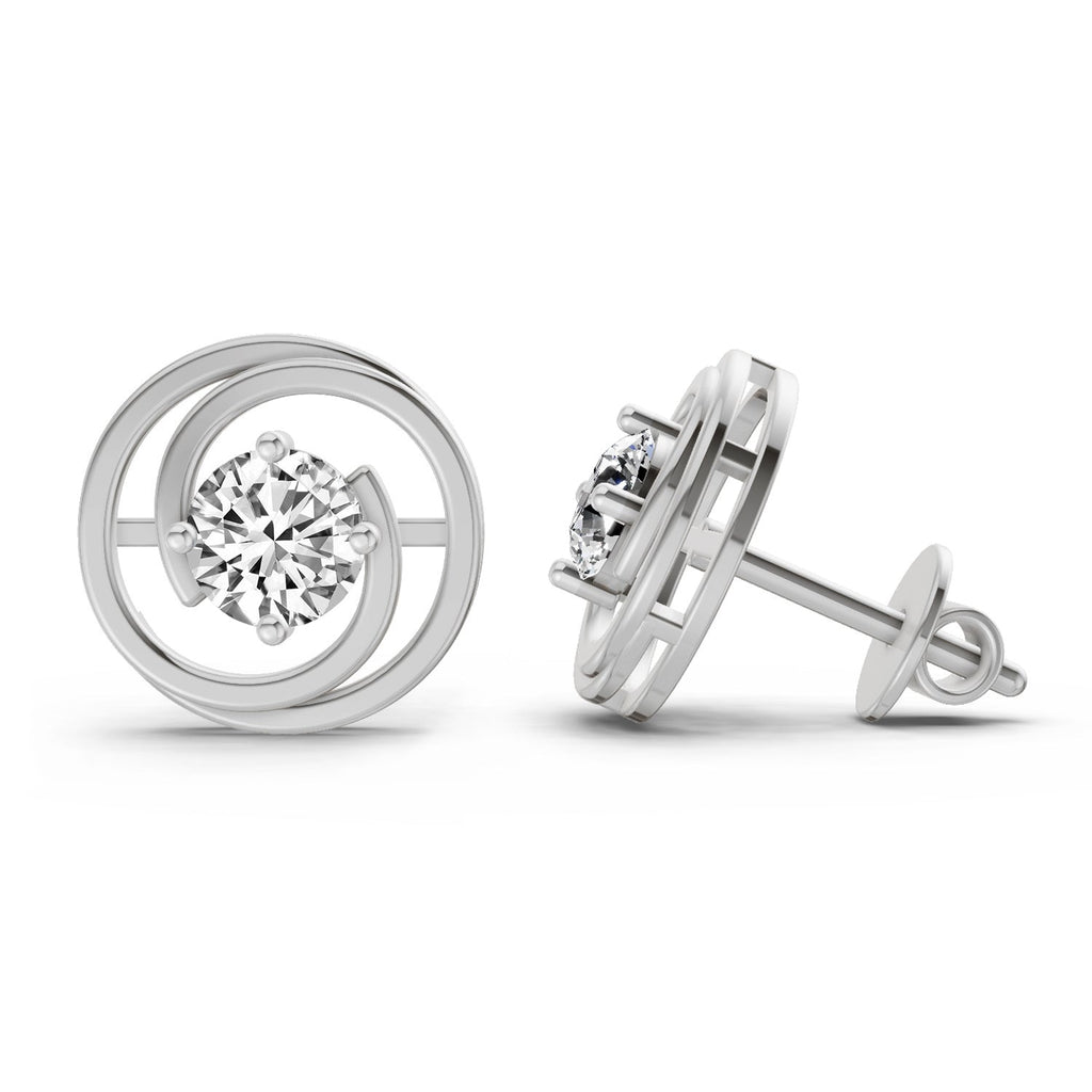 Exquisite Circle Solitaire Diamond Stud Earrings