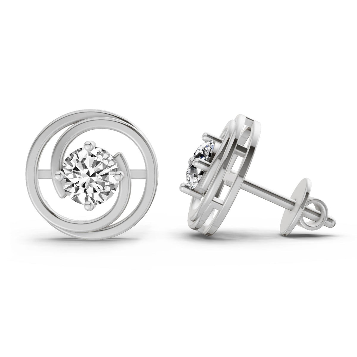 Exquisite Circle Solitaire Diamond Stud Earrings