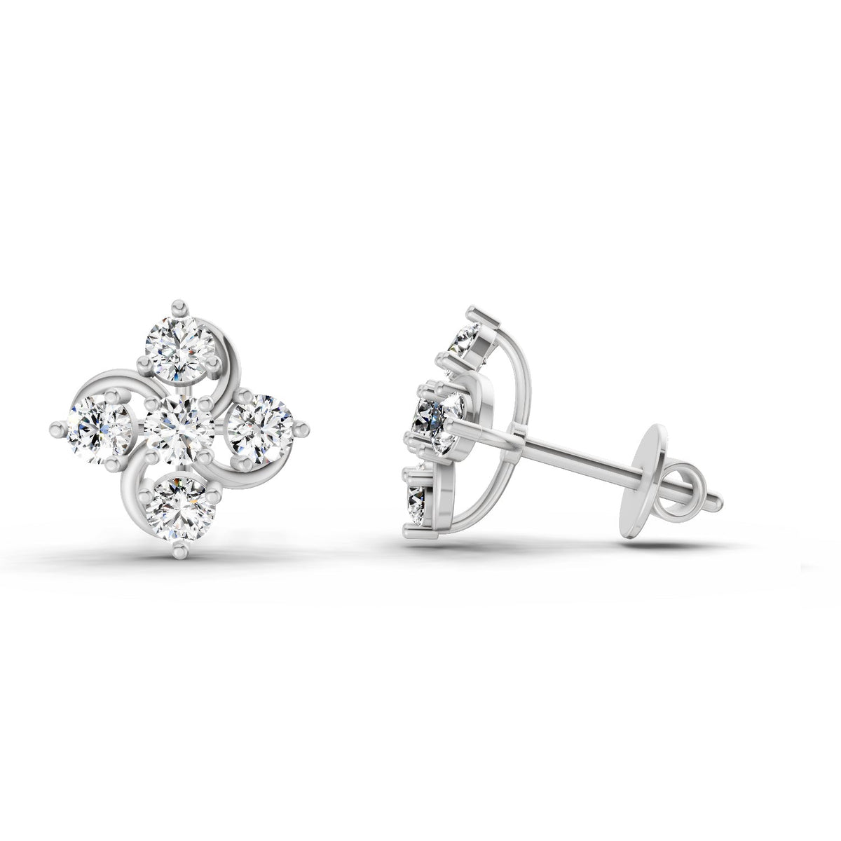 Majestic Floral Diamond Stud Earrings