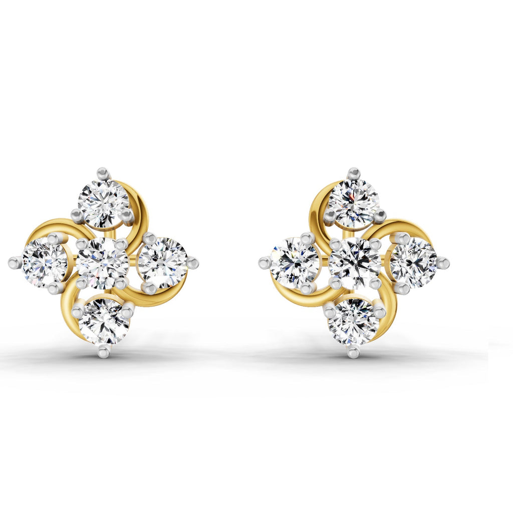 0.69 Carat Round Flower Stud Earrings 14K