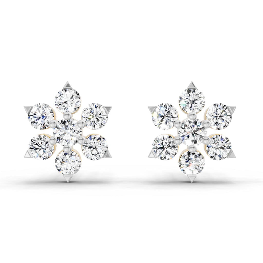 0.98 Carat Diamond Floral Cluster Stud Earrings 14K