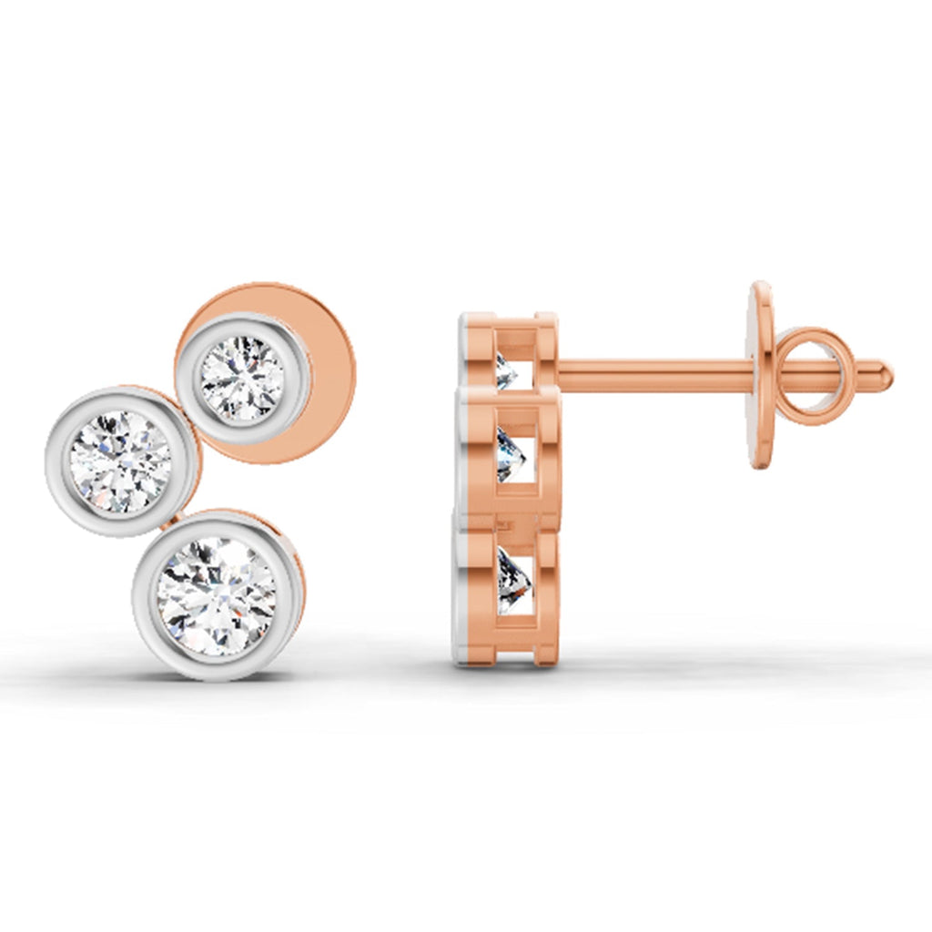 Dazzling Three-Stone Diamond Stud Earrings