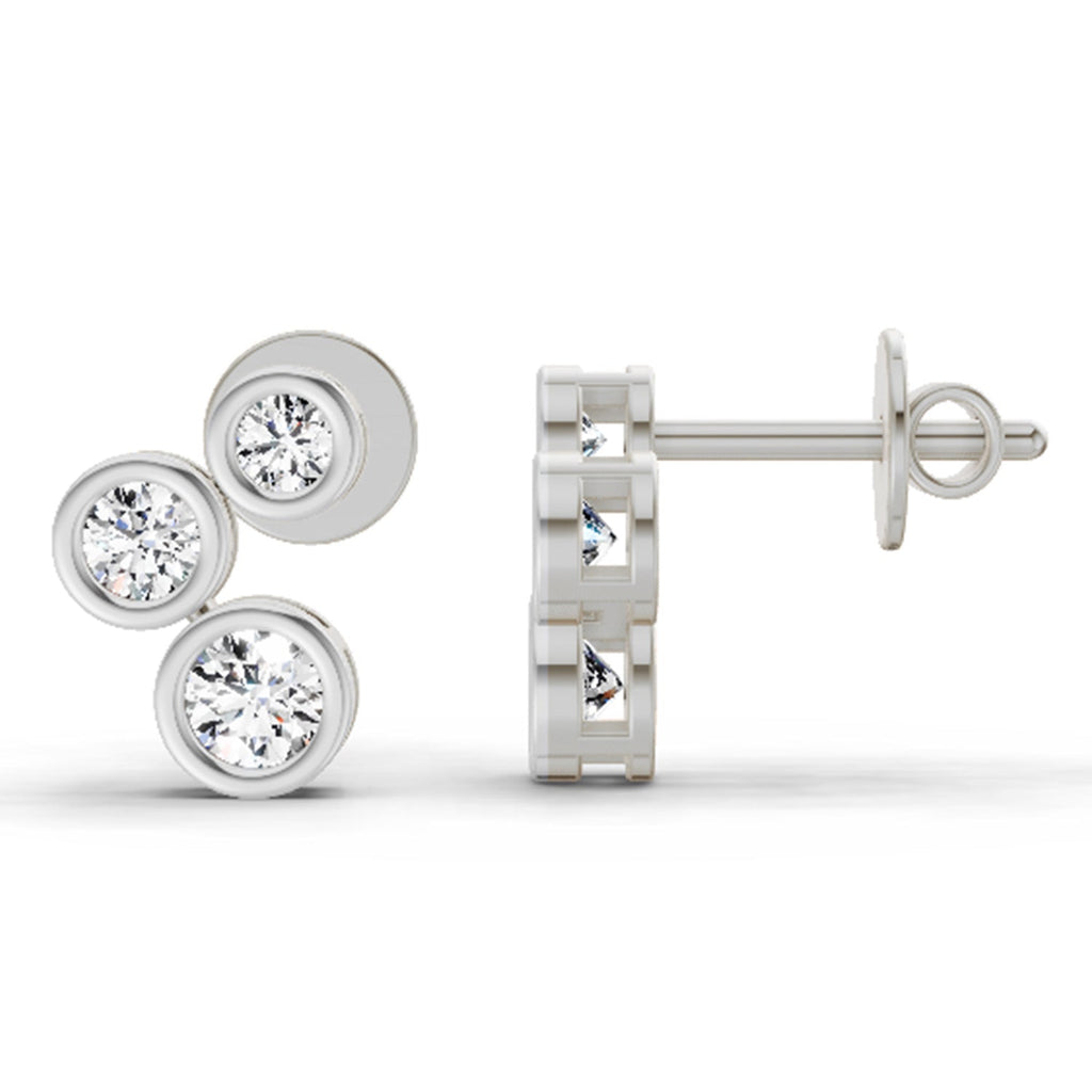 Dazzling Three-Stone Diamond Stud Earrings