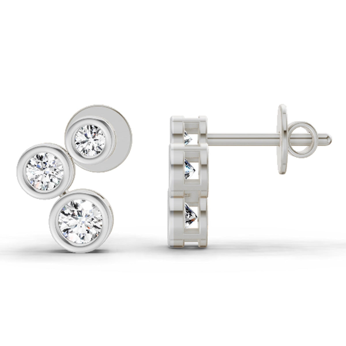 Dazzling Three-Stone Diamond Stud Earrings