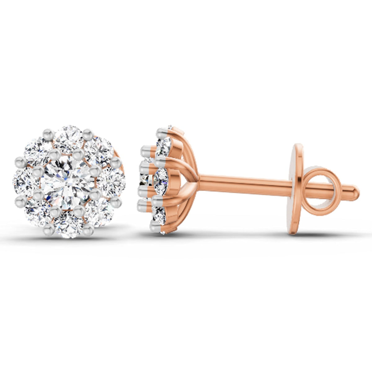 Dazzling Floral Halo Diamond Stud Earrings