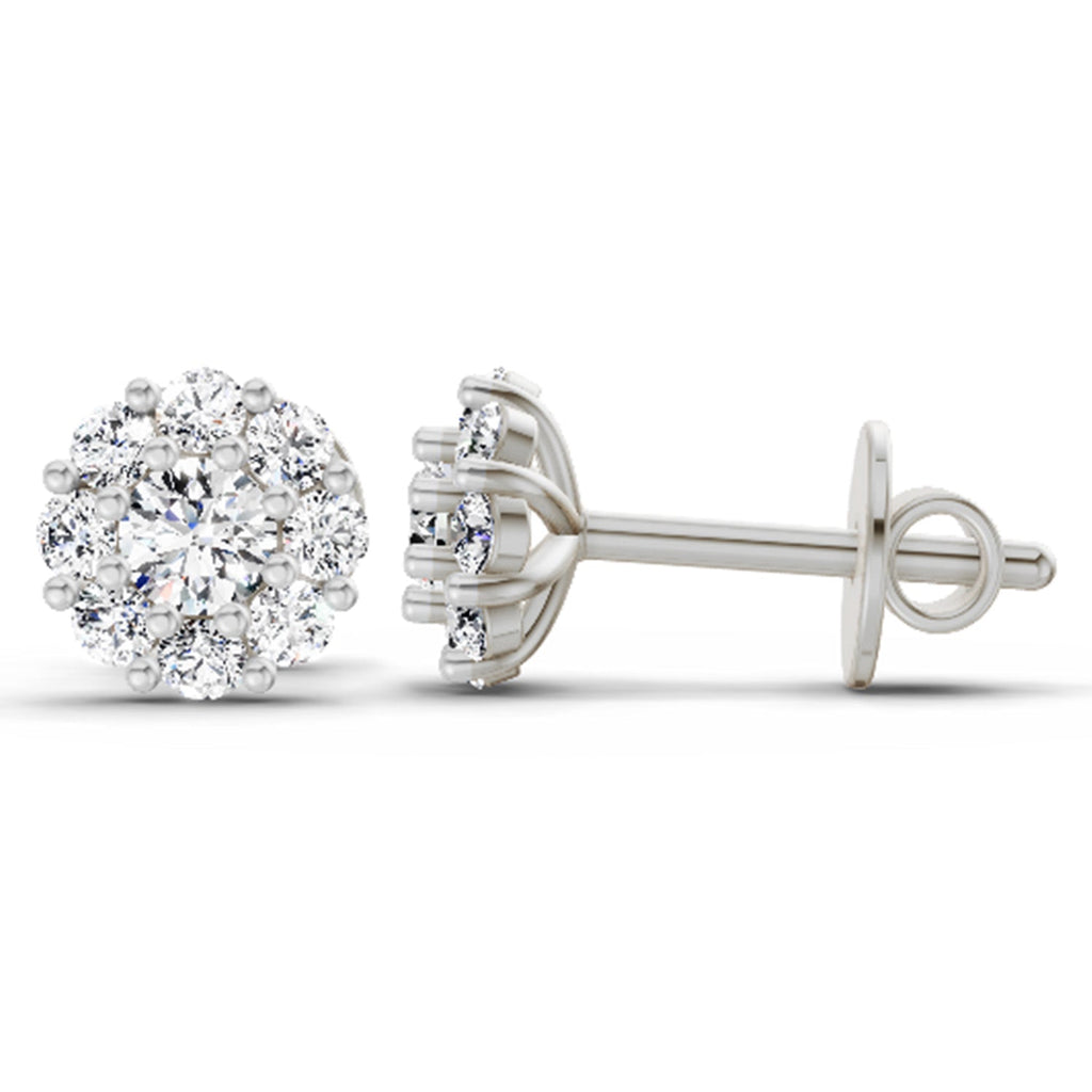 Dazzling Floral Halo Diamond Stud Earrings