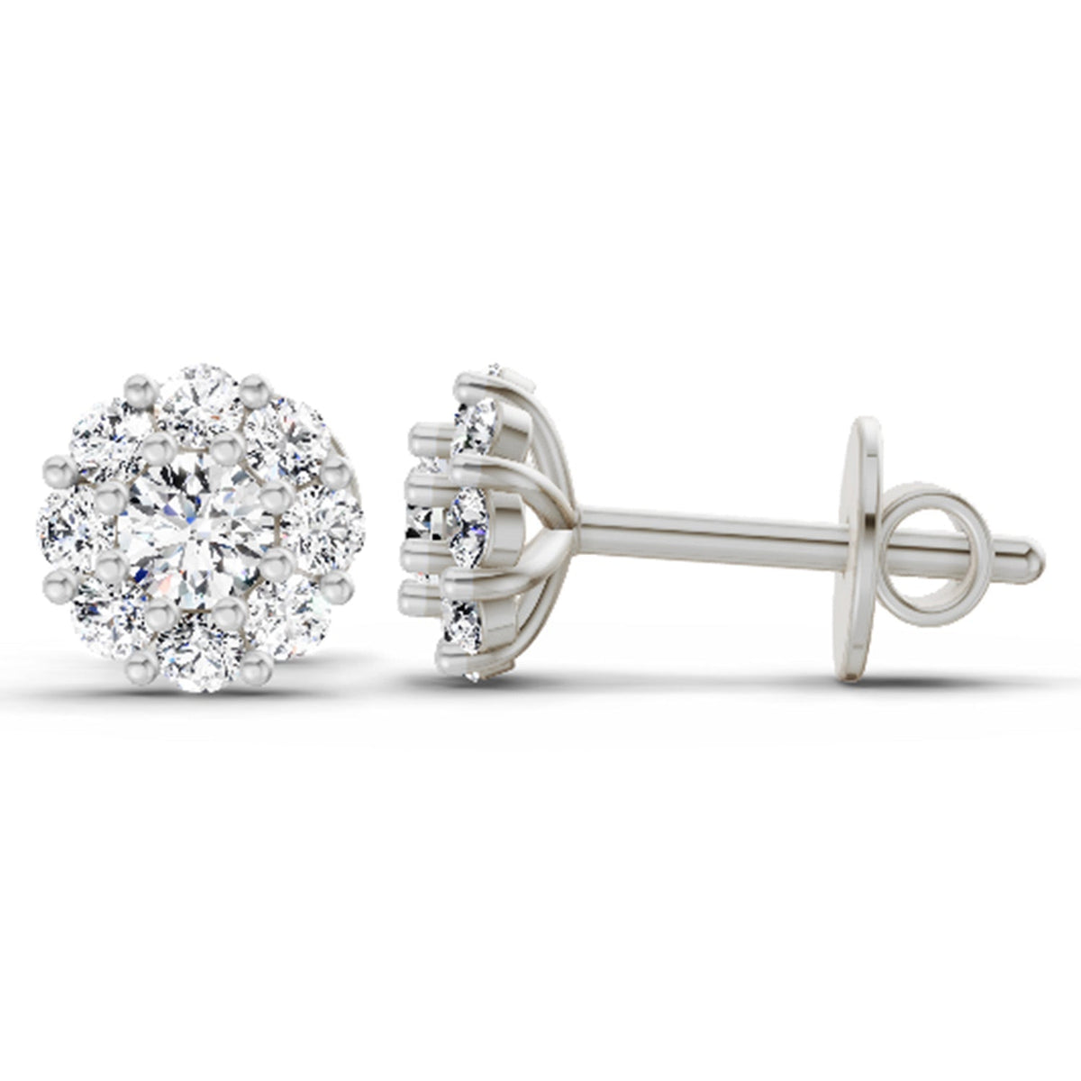 Dazzling Floral Halo Diamond Stud Earrings