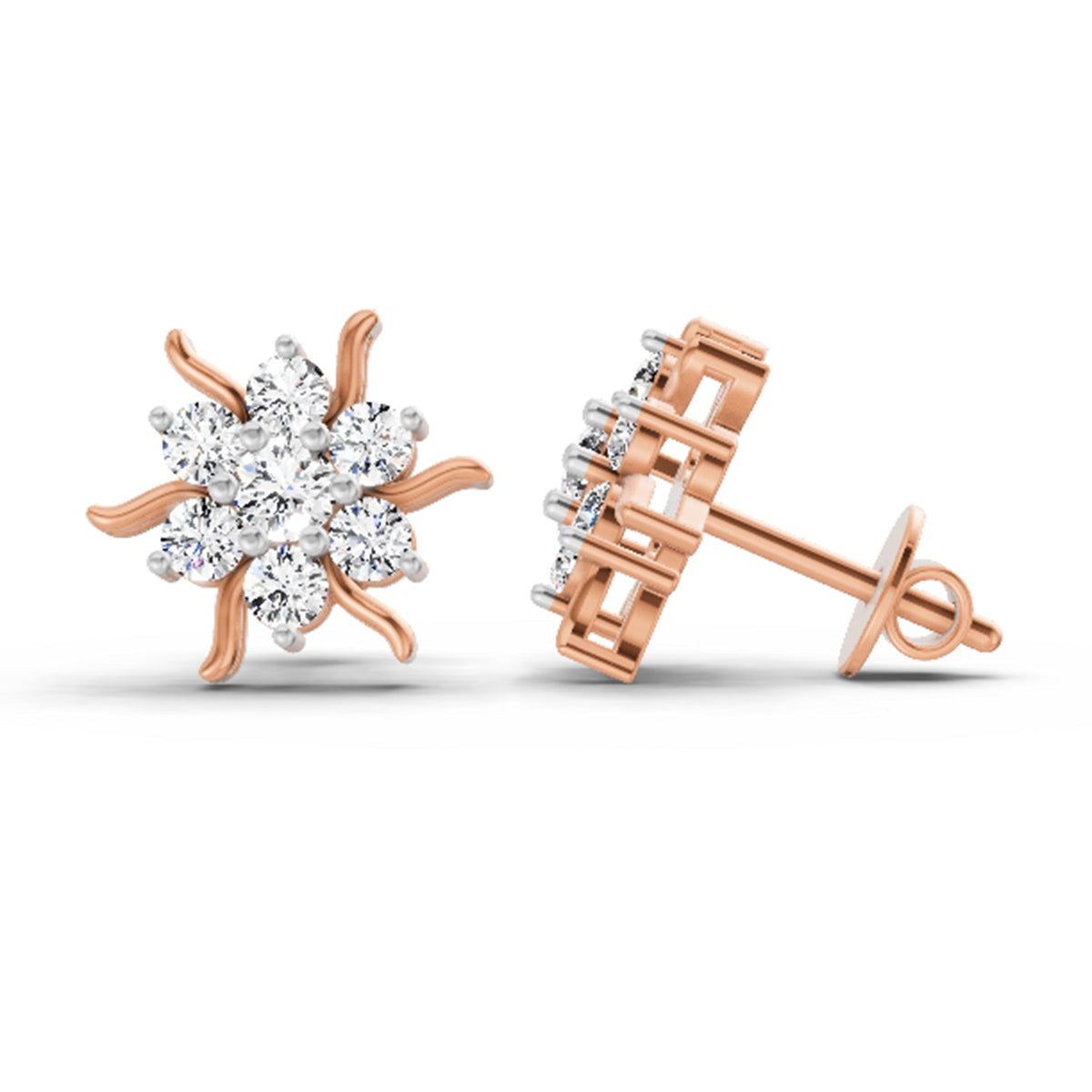 Dazzling Floral Cluster Diamond Stud Earrings