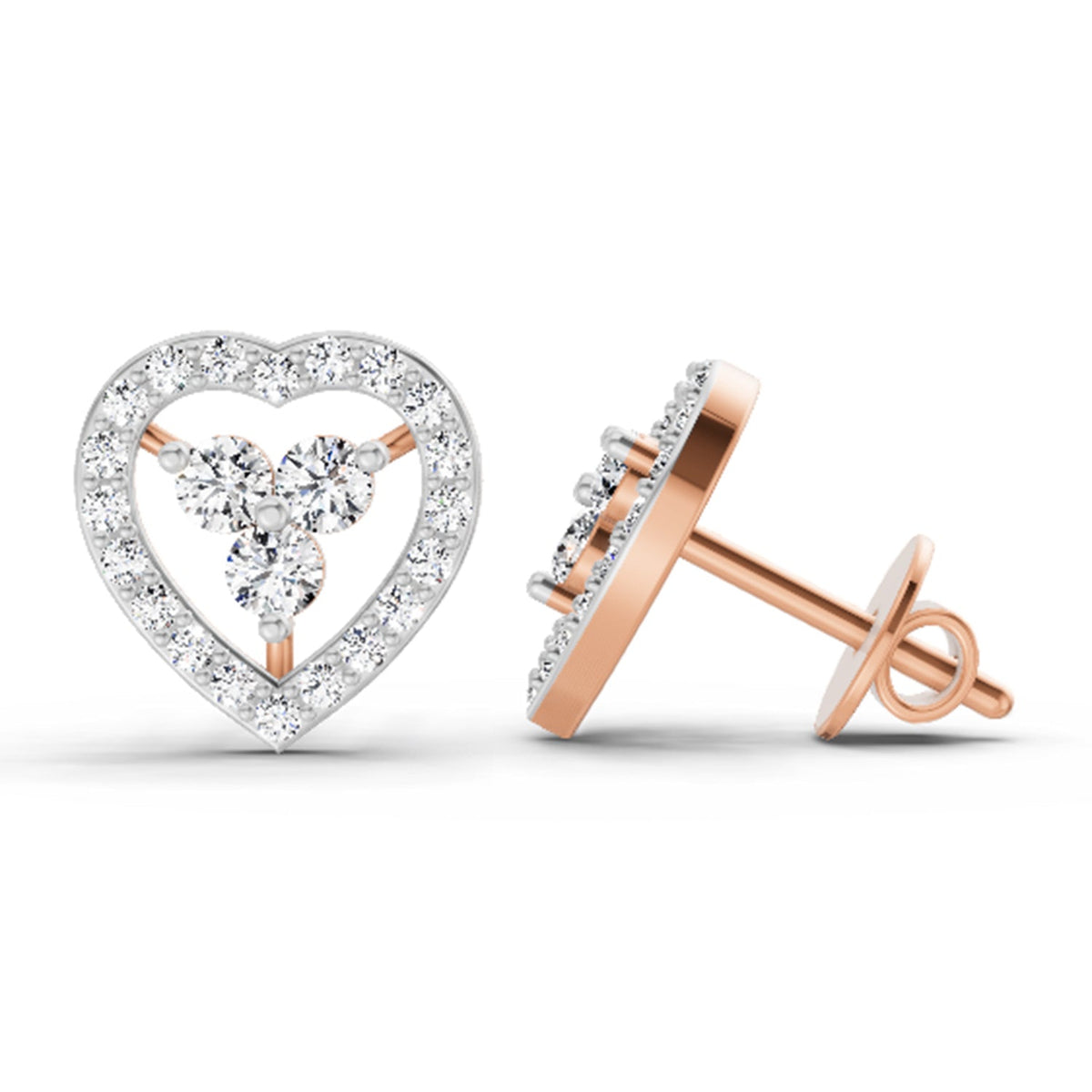Celestial Heart Three-Stone Diamond Stud Earrings