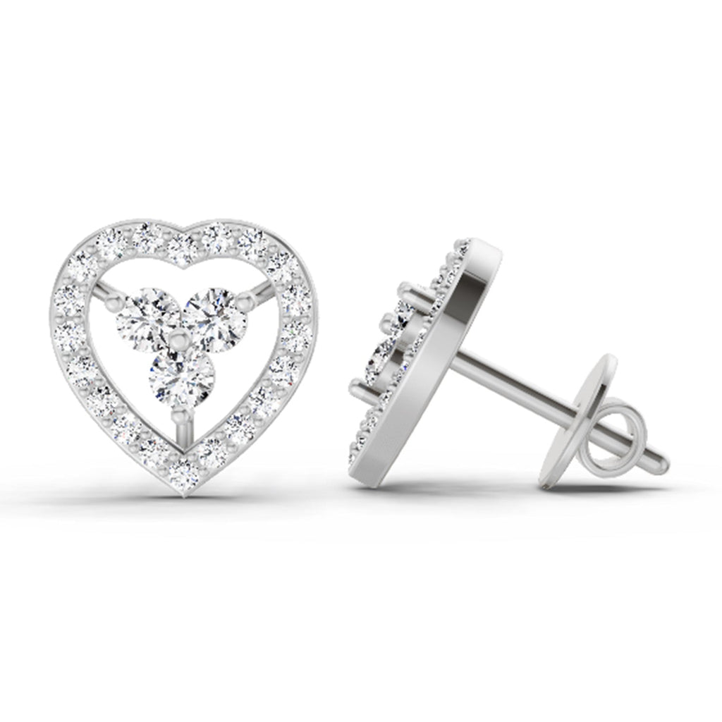 Celestial Heart Three-Stone Diamond Stud Earrings