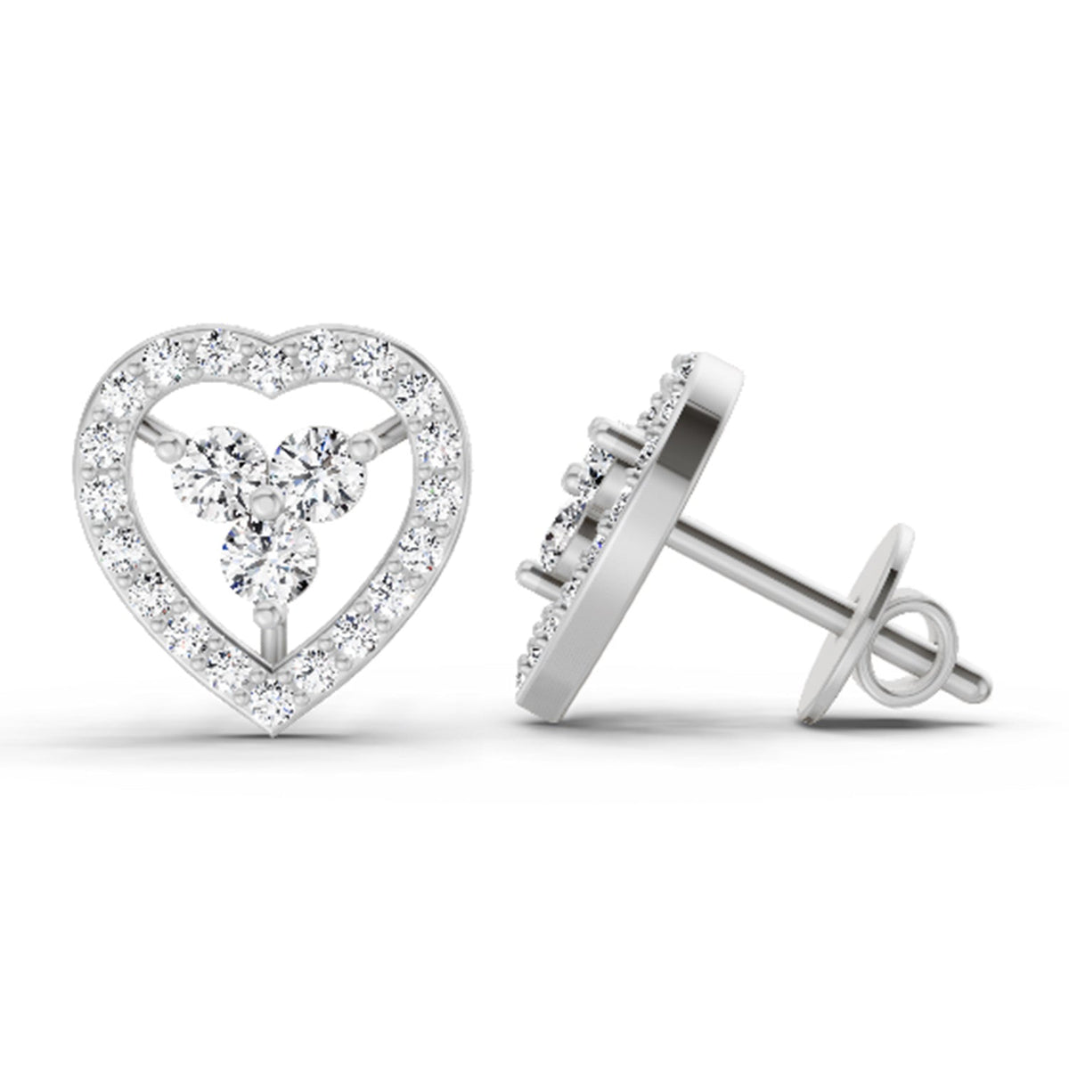Celestial Heart Three-Stone Diamond Stud Earrings