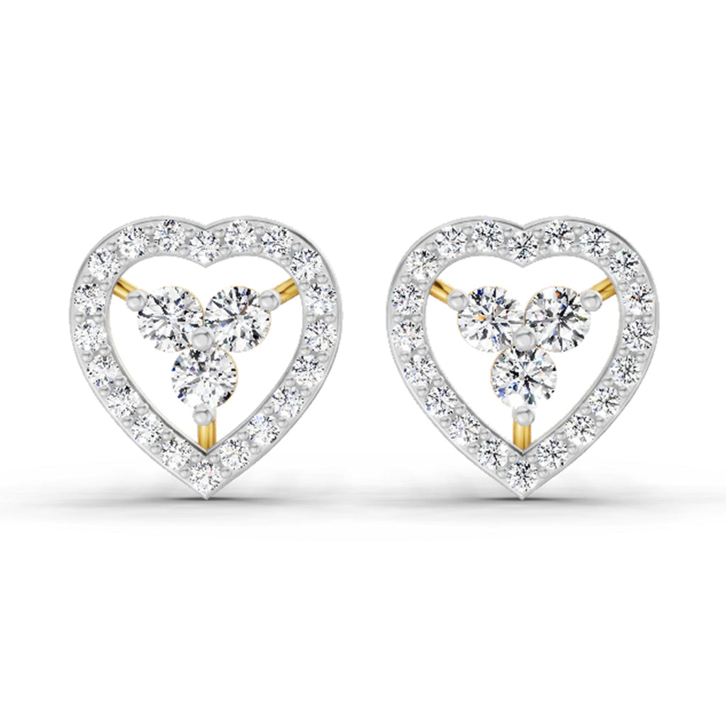 0.63 Carat Heart Shape 3 Stone Diamond Stud Earrings 14K