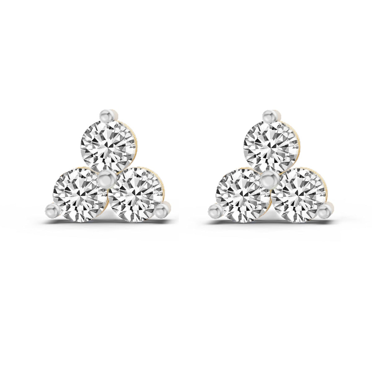 1 Carat Diamond 3 Stone Stud Earrings 14K