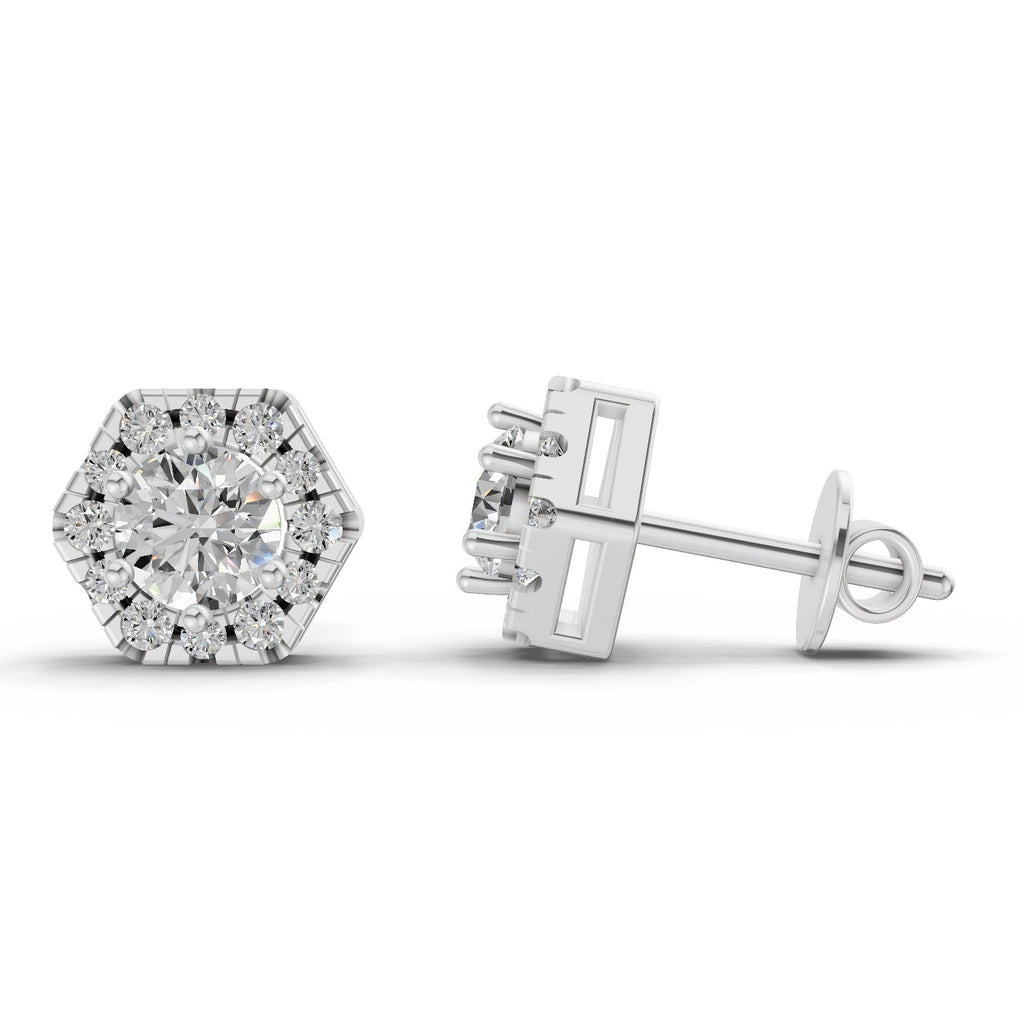 Gleaming Halo Diamond Stud Earrings