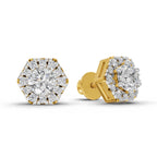 1 Carat Diamond Hexagon Halo Stud Earrings 14K
