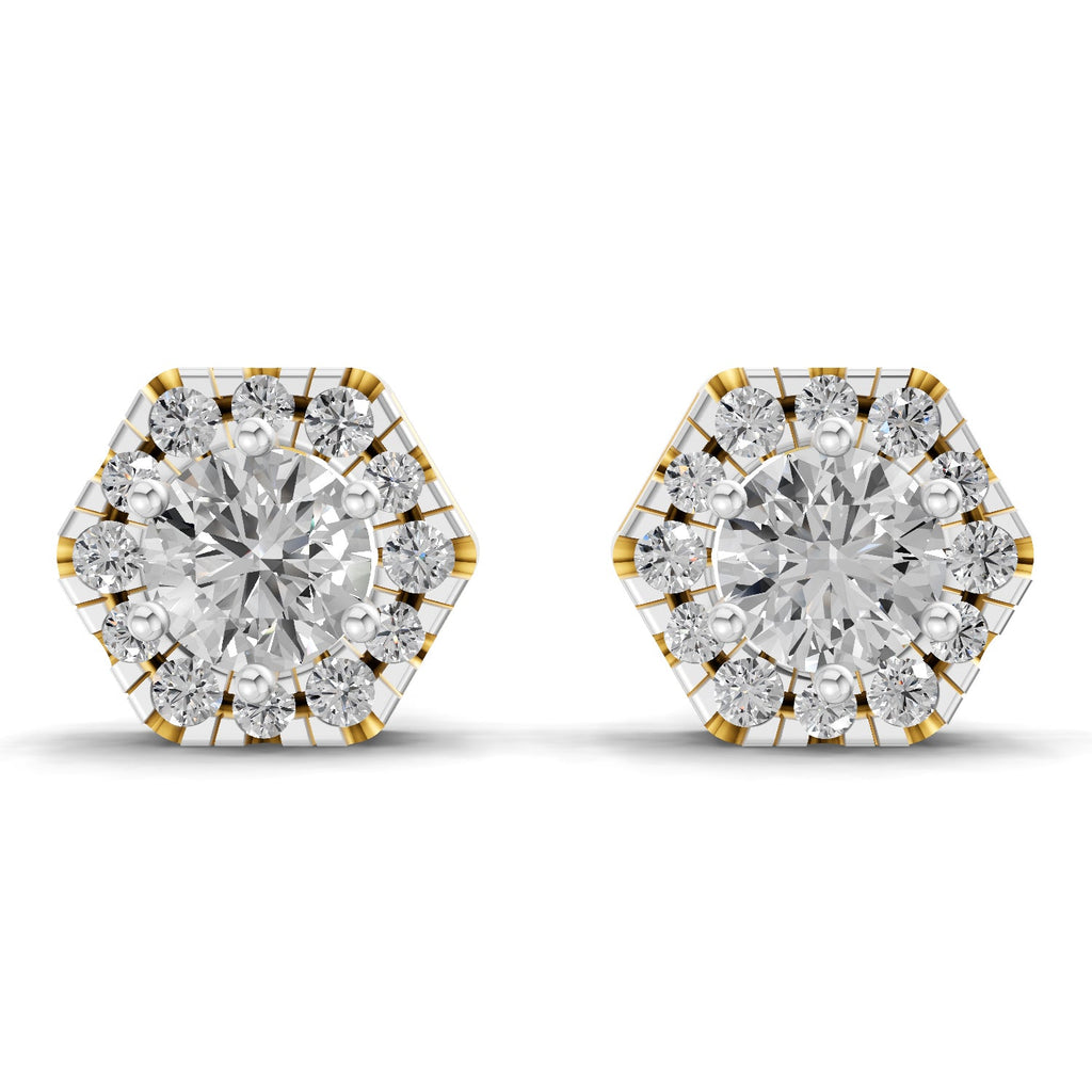 1 Carat Diamond Hexagon Halo Stud Earrings 14K