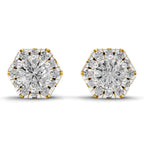 1 Carat Diamond Hexagon Halo Stud Earrings 14K