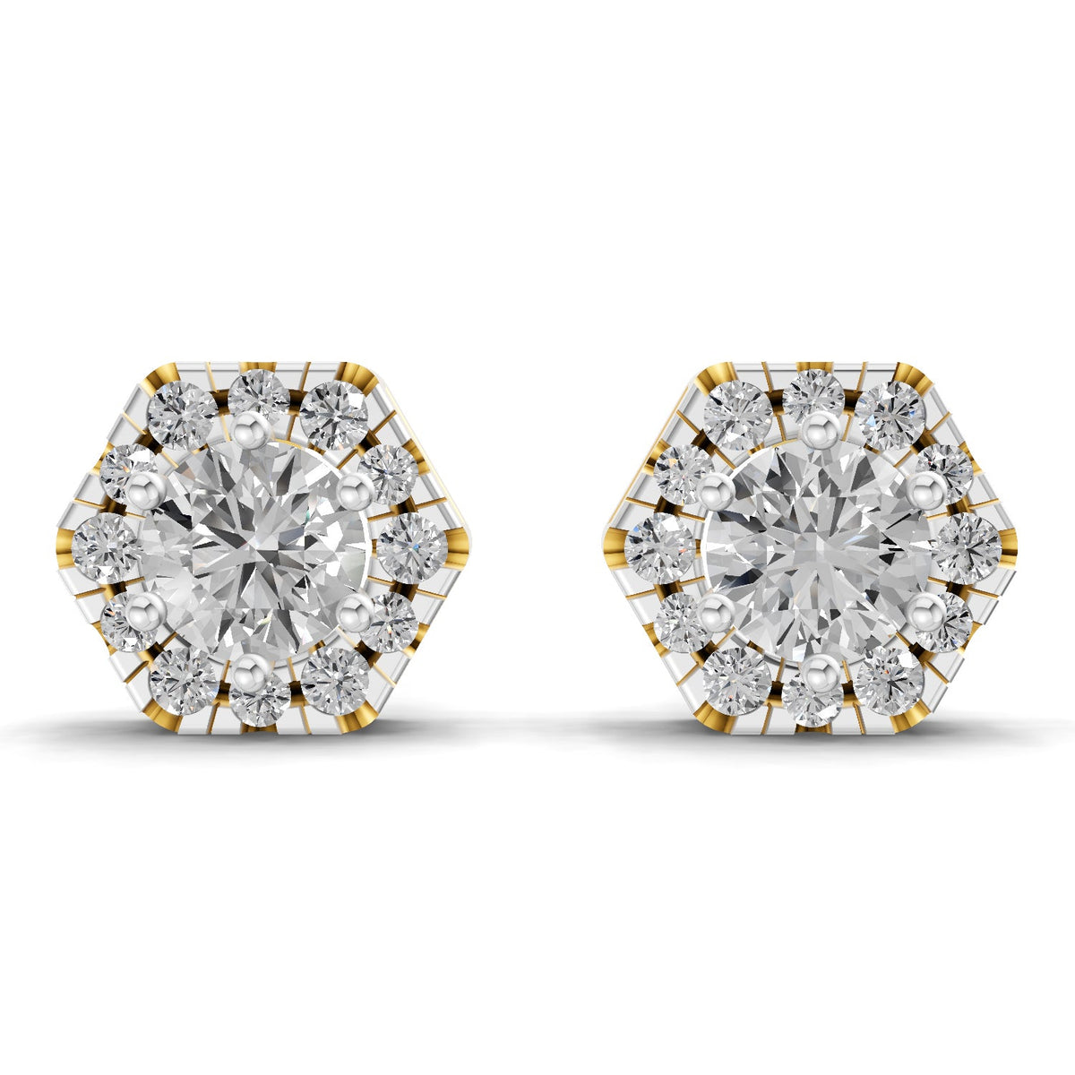 1 Carat Diamond Hexagon Halo Stud Earrings 14K