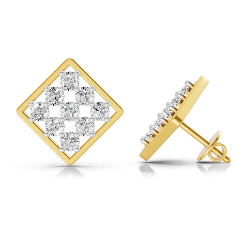 1 Carat Diamond Square Cluster Stud Earrings 14K Sparkles