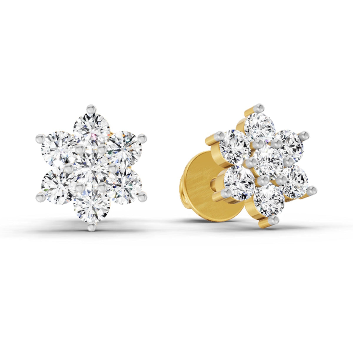 0.97 Carat Diamond Floral Cluster Stud Earrings 14K Sparkles
