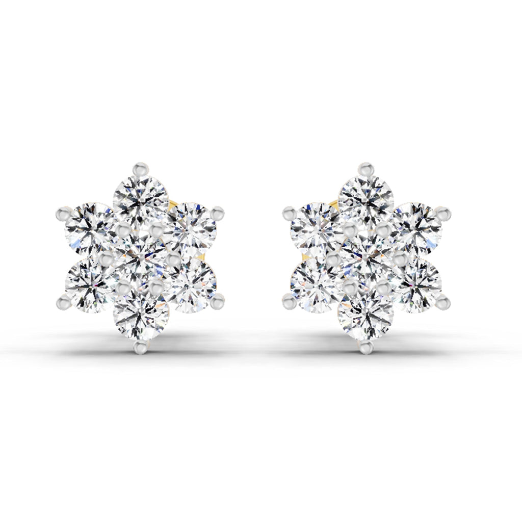 0.97 Carat Diamond Floral Cluster Stud Earrings 14K Sparkles