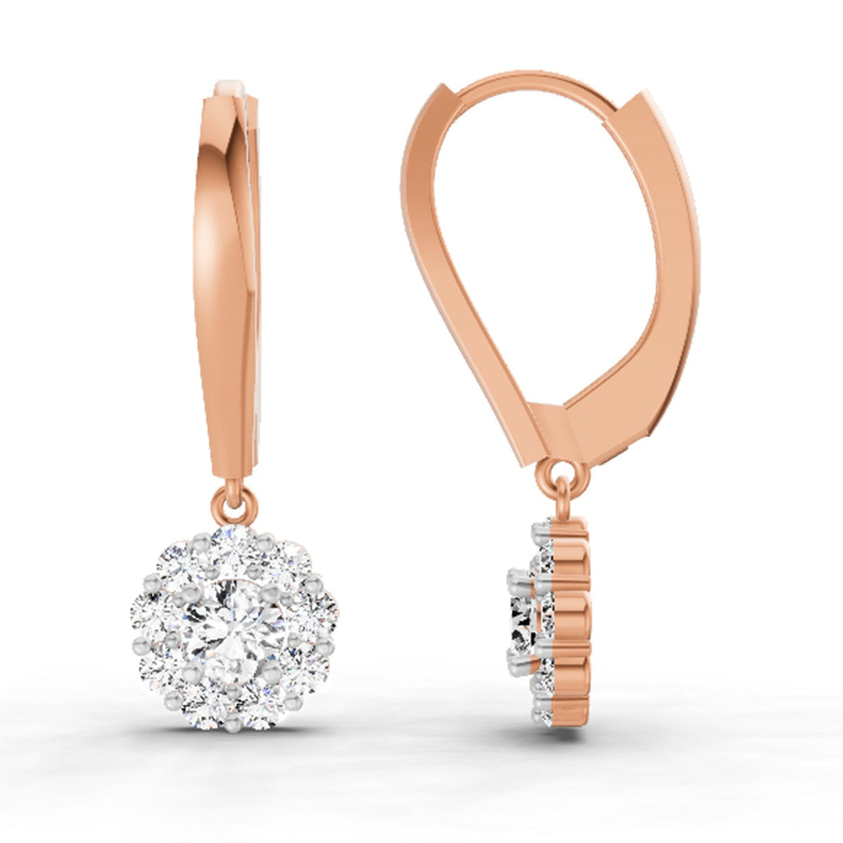 Dazzling Halo Diamond Drop Earrings