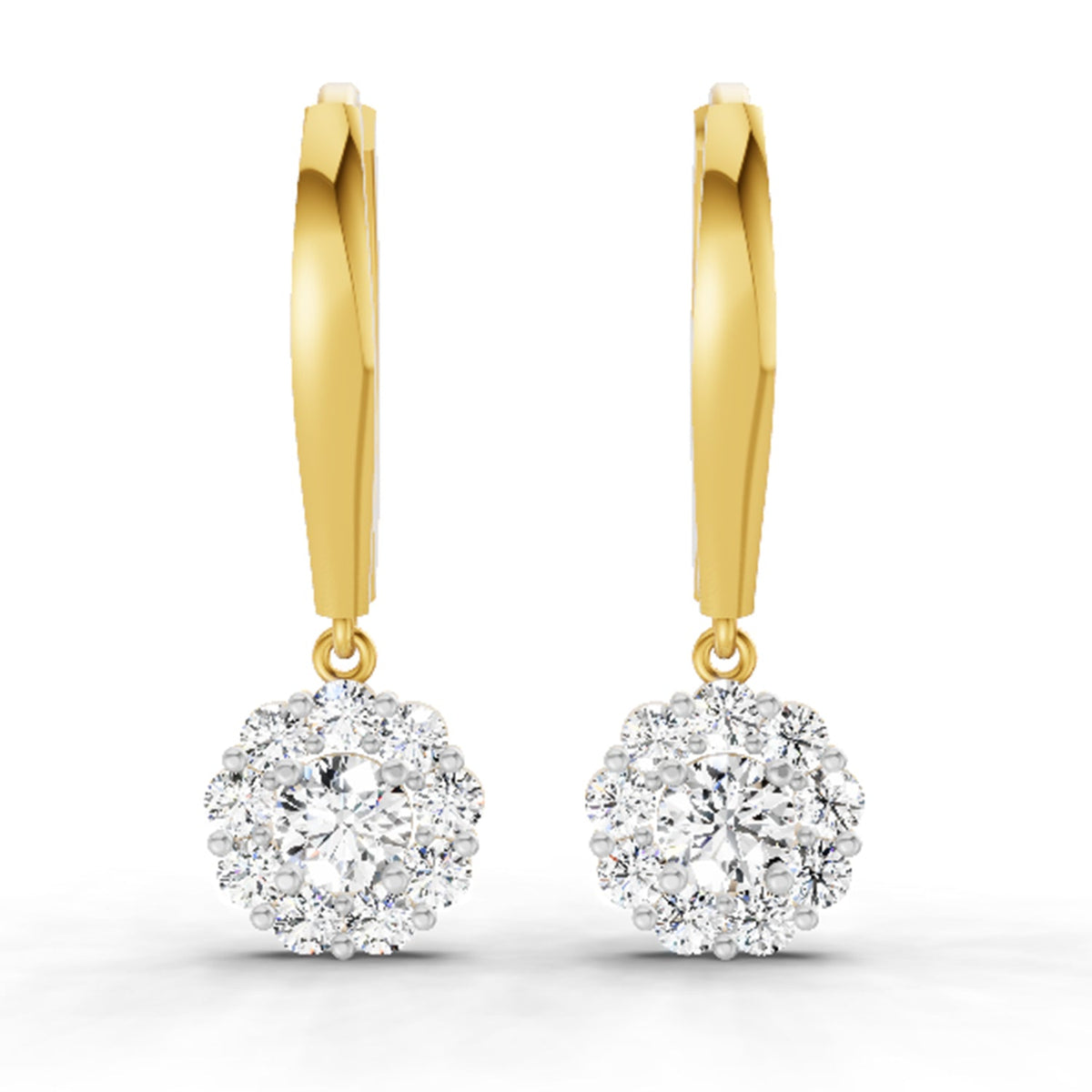 0.90 Carat Diamond Halo Drop Earrings 14K