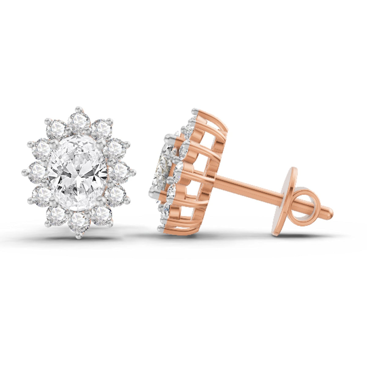 Graceful Oval Halo Diamond Stud Earrings