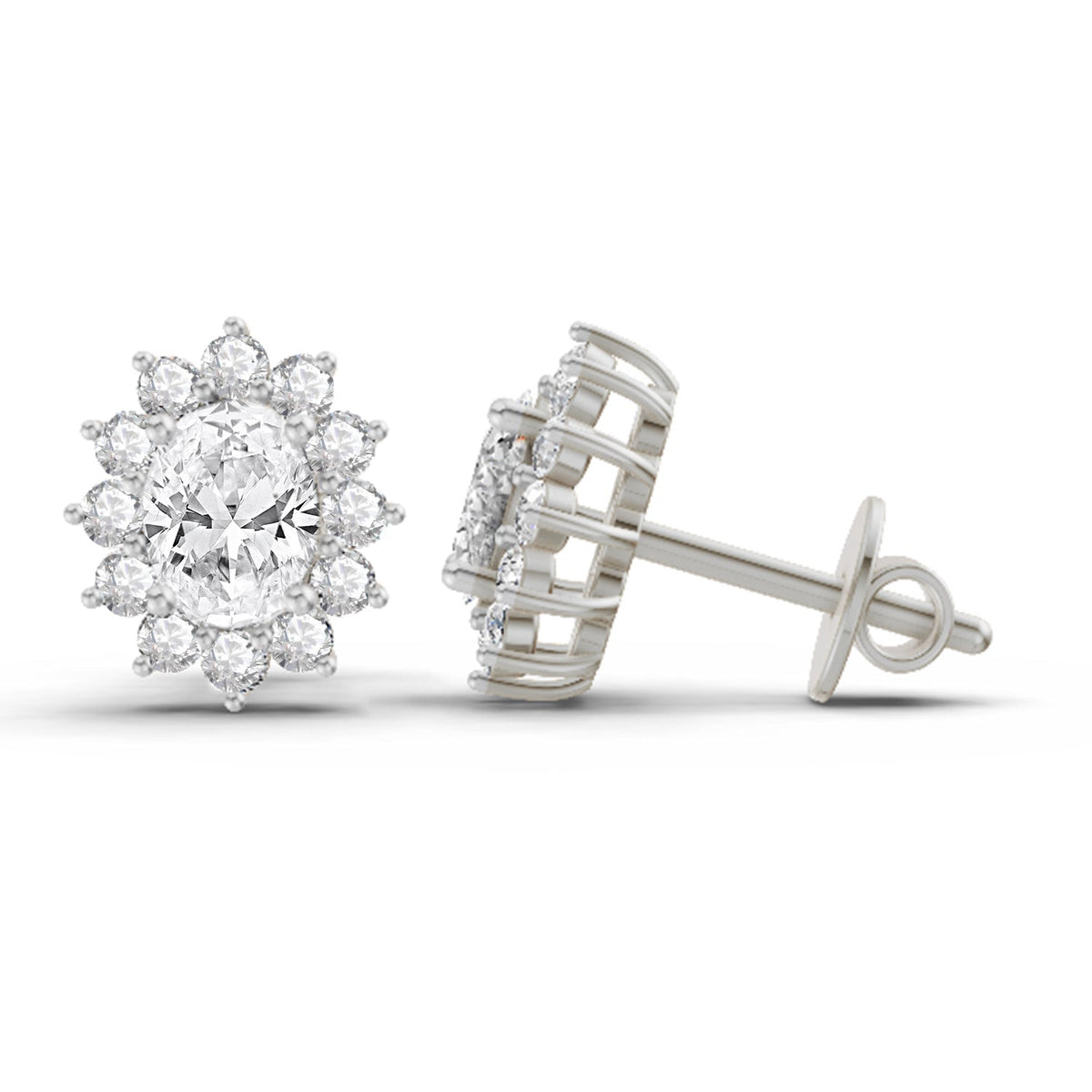 Graceful Oval Halo Diamond Stud Earrings