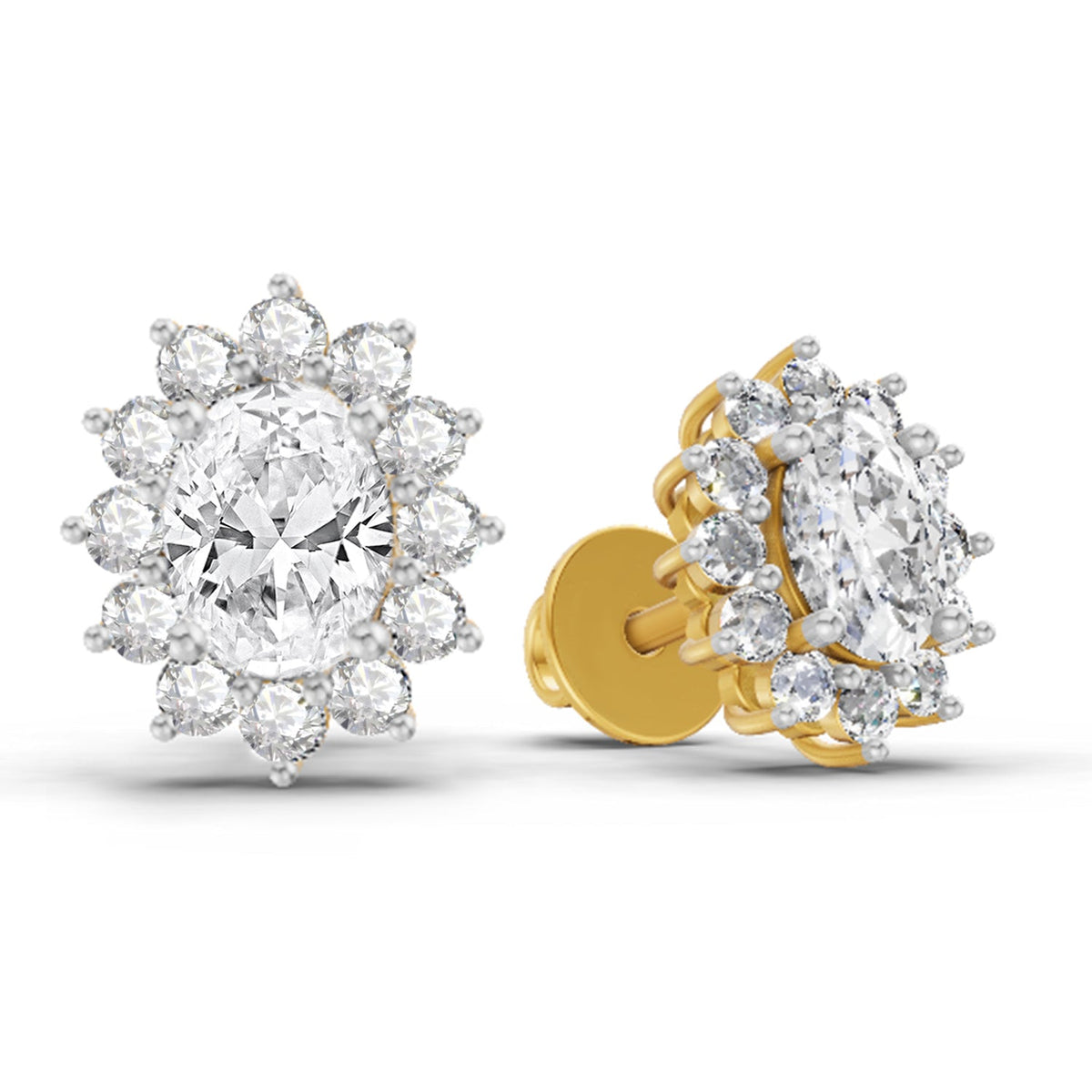 1.25 Carat Oval Shape Halo Diamond Stud Earrings 14K