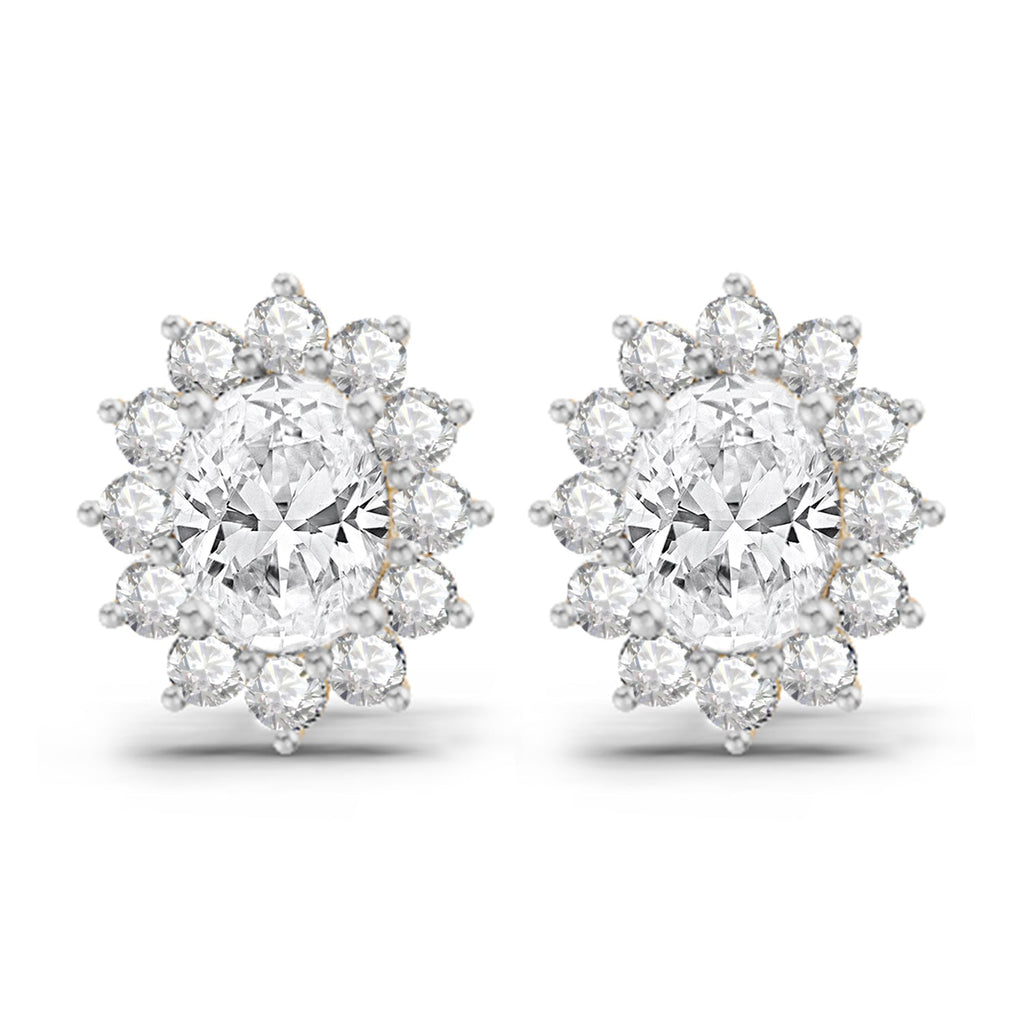 1.25 Carat Oval Shape Halo Diamond Stud Earrings 14K