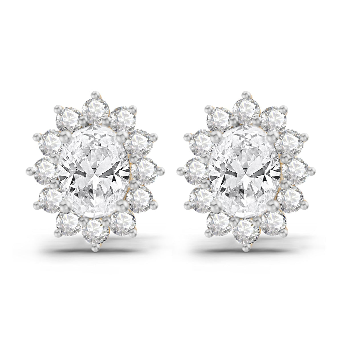 1.25 Carat Oval Shape Halo Diamond Stud Earrings 14K