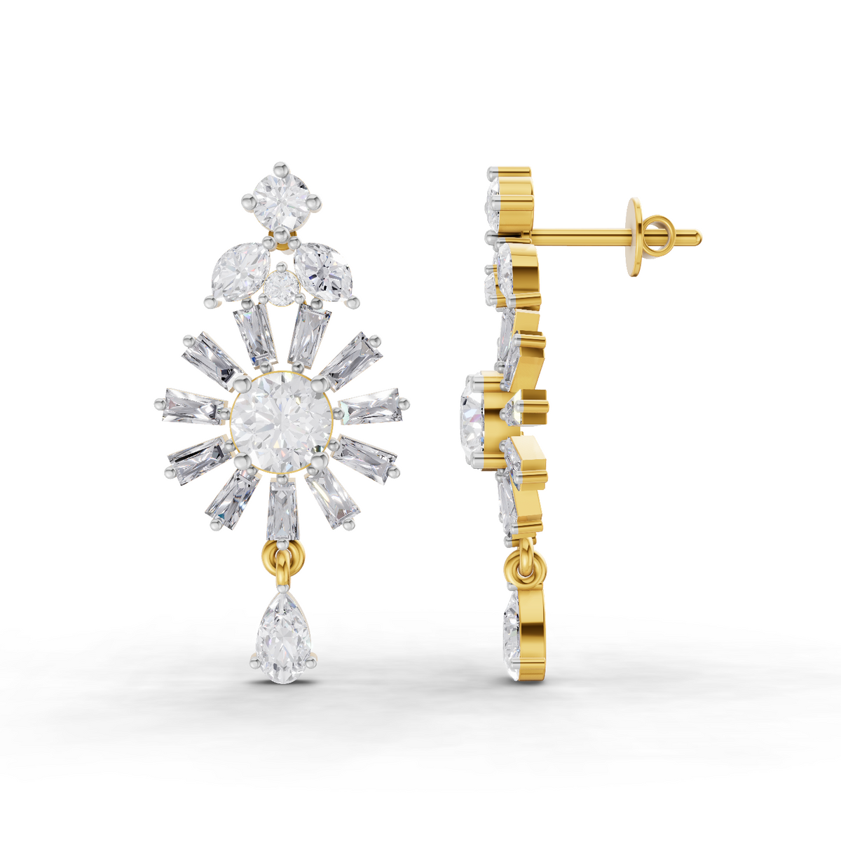 3.68 Carat Baguette Taper Diamond Earrings 14K