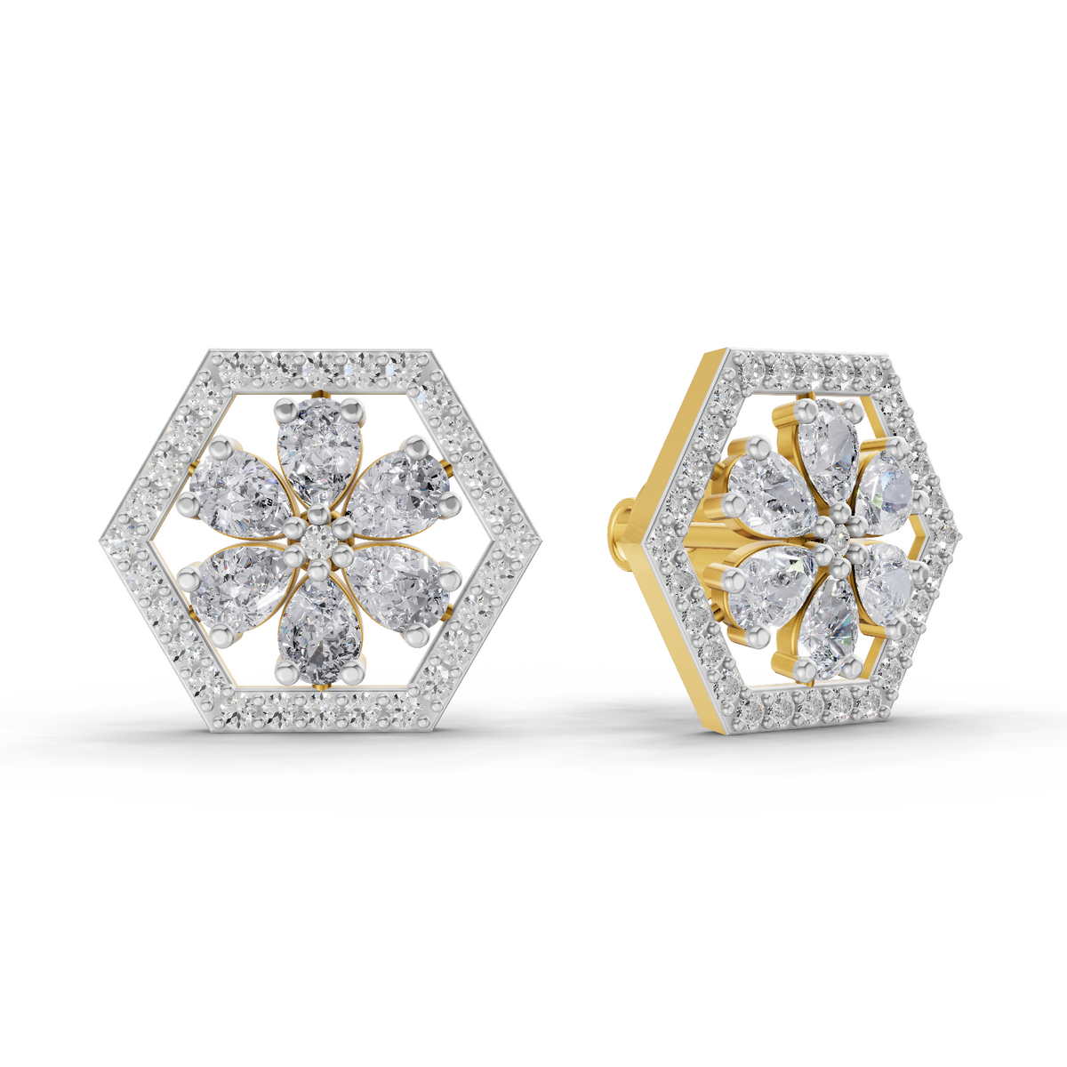 1.78 Carat Shatkon Phool Diamond Studs Earrings 14K