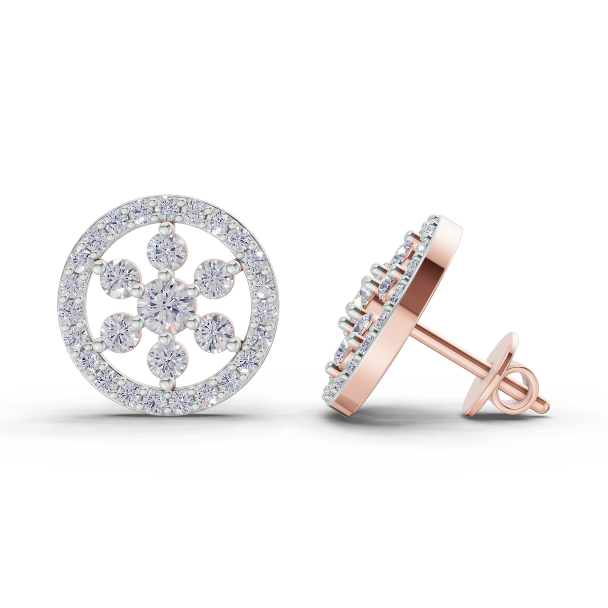 Opulent Floral Halo Diamond Earrings