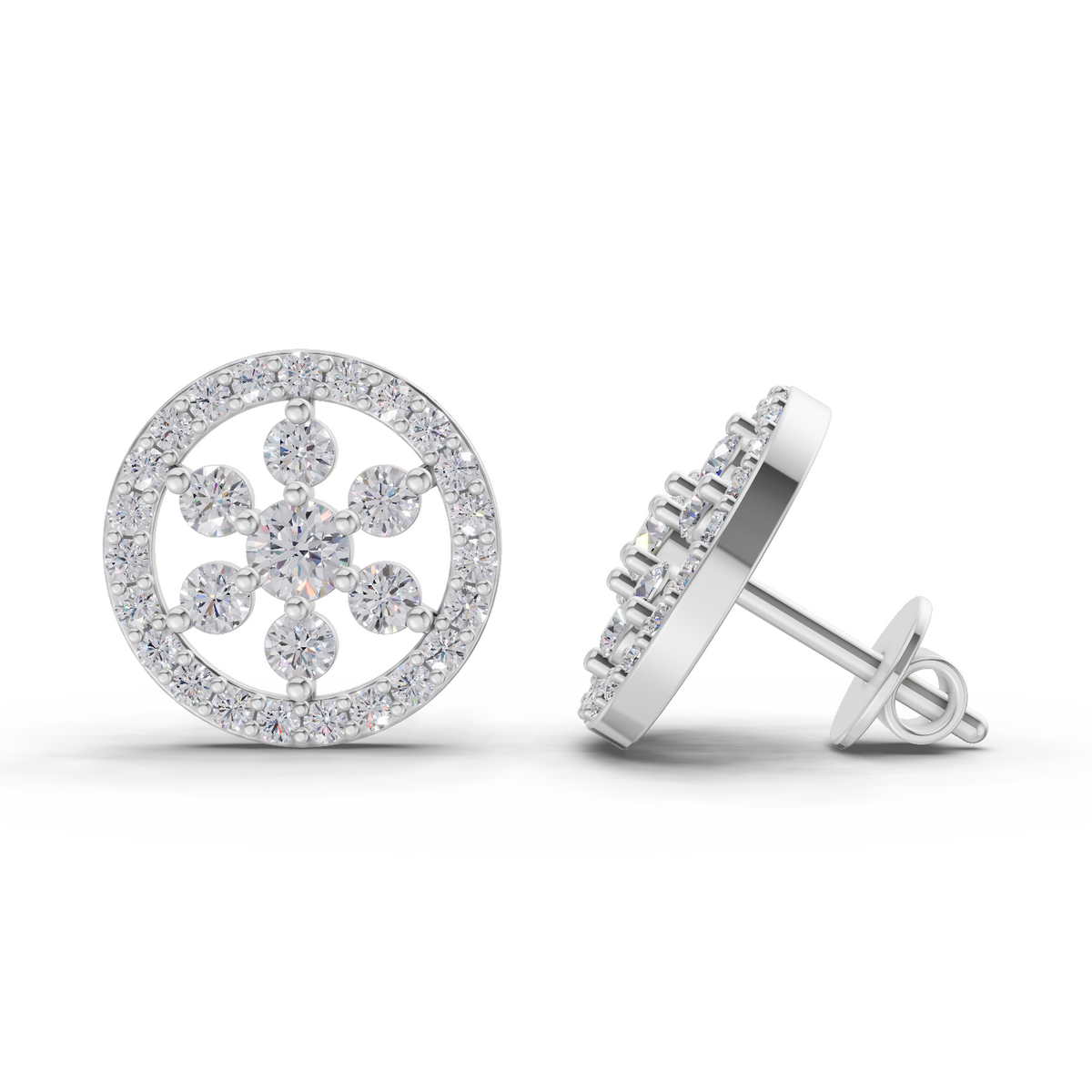 Opulent Floral Halo Diamond Earrings