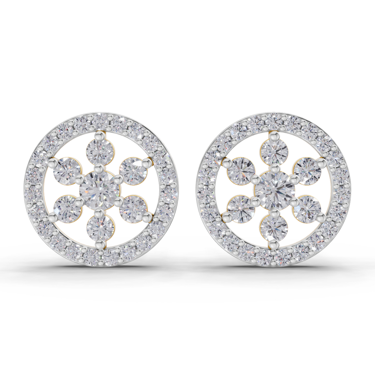 1.09 Carat Classic Floral Halo Studs Diamond Earrings 14K
